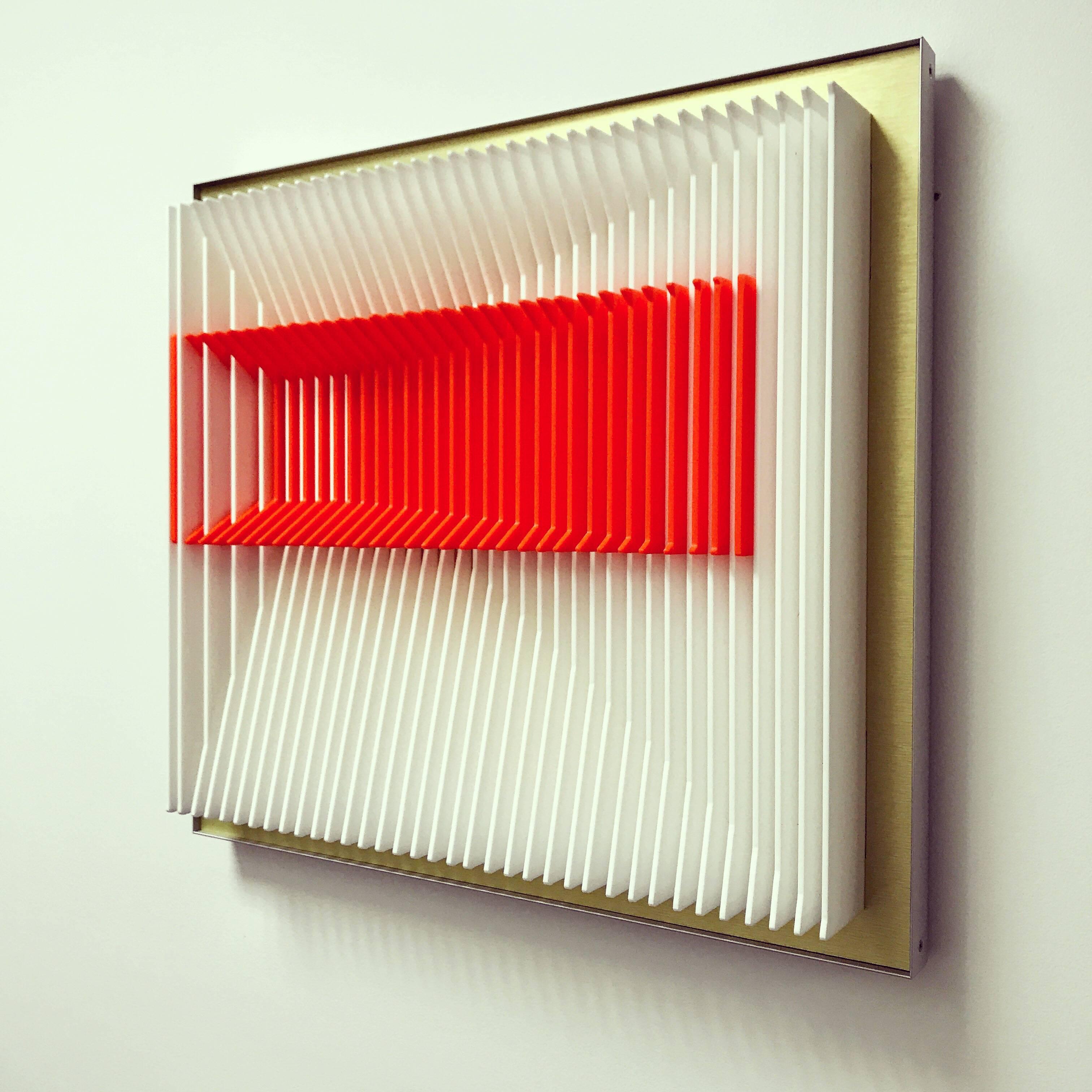 Jose Margulis Abstract Sculpture - J. Margulis - Orange Inclined - Kinetic wall sculpture 