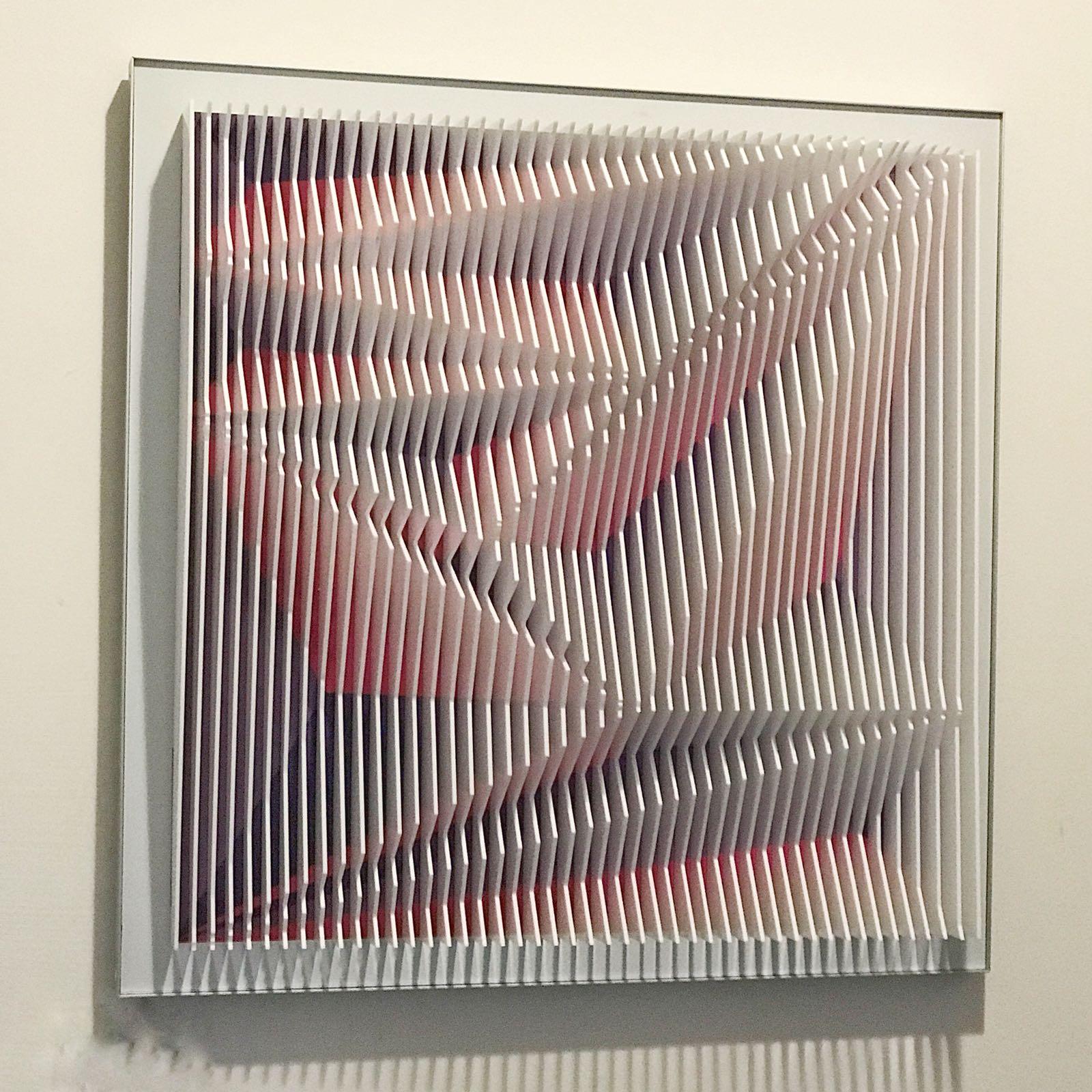 This unique piece by Margulis is from his latest body of works and is part of an edition of 9. After assembling the Plexiglas sheets onto the aluminium core, he uses acrylic paints to cover some the front of the sheets (video is available upon