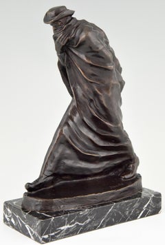 Jose Maria Acuna Lopez, Bronze Sculpture Man with Long Coat and Hat Pilgrim