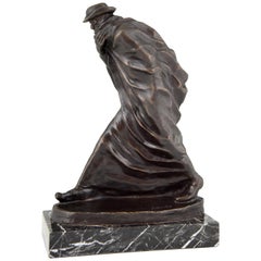 Used Jose Maria Acuna Lopez, Bronze Sculpture Man with Long Coat and Hat Pilgrim