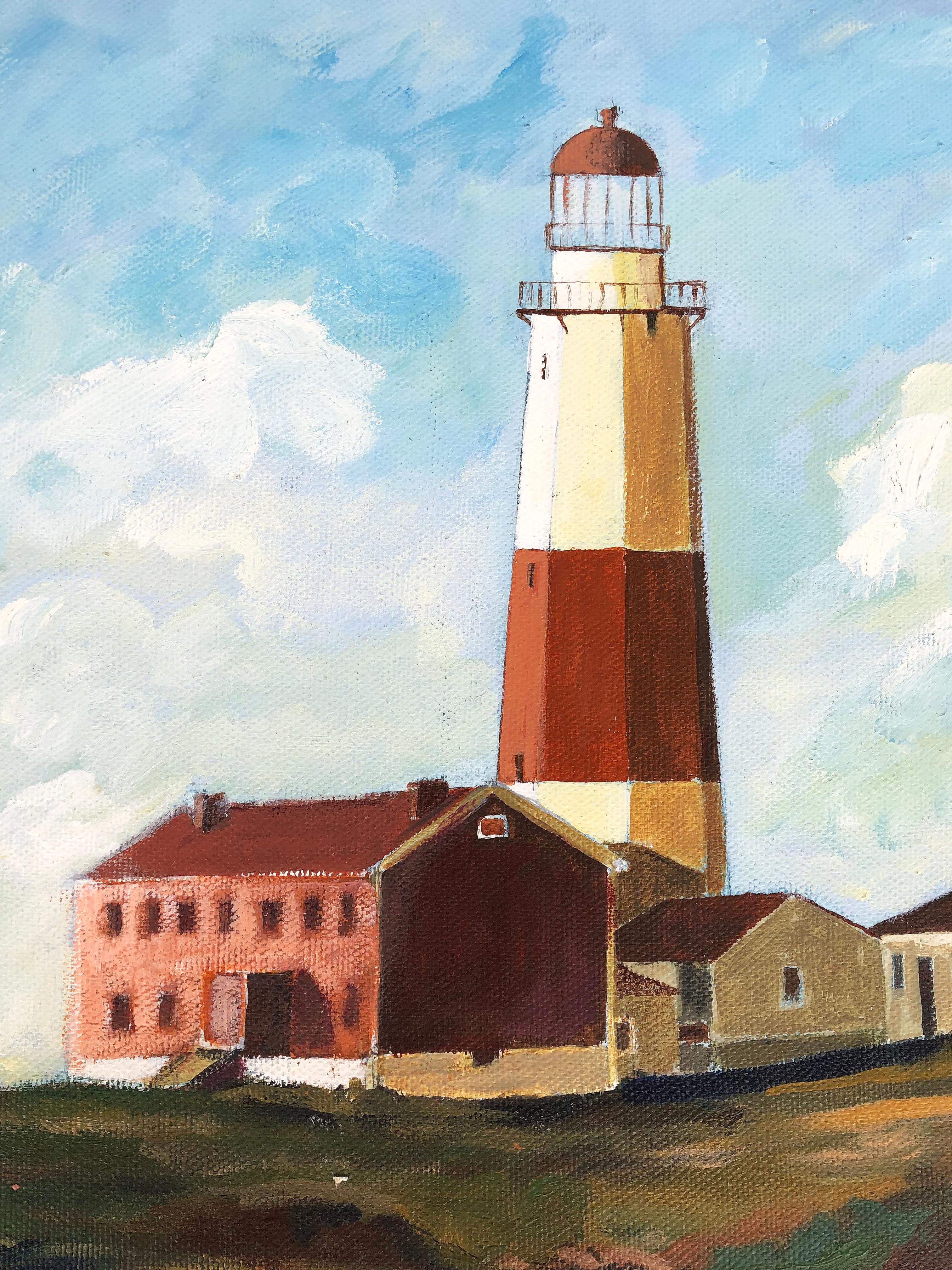 Jose Maria Ansalone Montauk Point Lighthouse Painting on Canvas, 2007 In Good Condition For Sale In Miami, FL