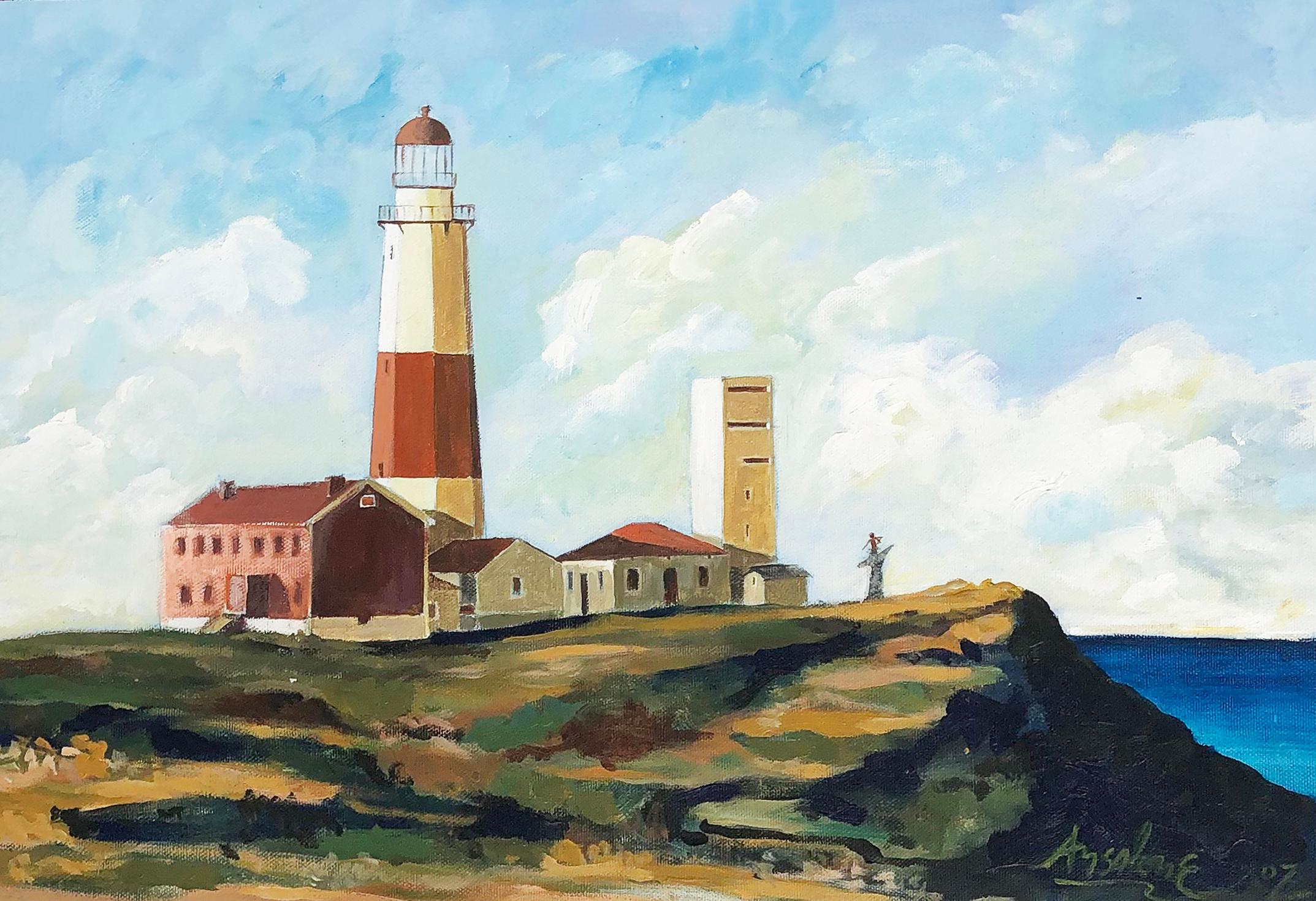 Contemporary Jose Maria Ansalone Montauk Point Lighthouse Painting on Canvas, 2007 For Sale