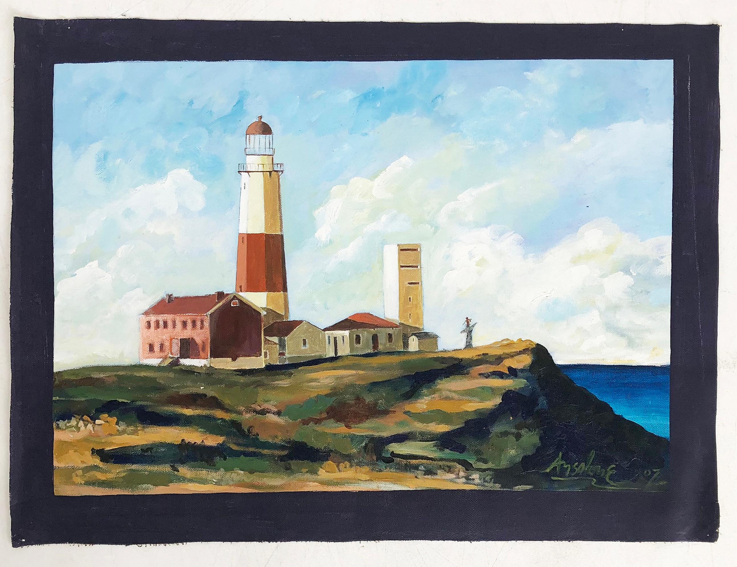 Jose Maria Ansalone Montauk Point Lighthouse Painting on Canvas, 2007 For Sale 1