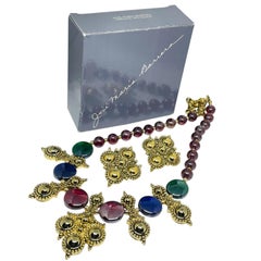 JOSE MARIA BARRERA for AVON Adriatic gold jewel glass Etruscan necklace earrings