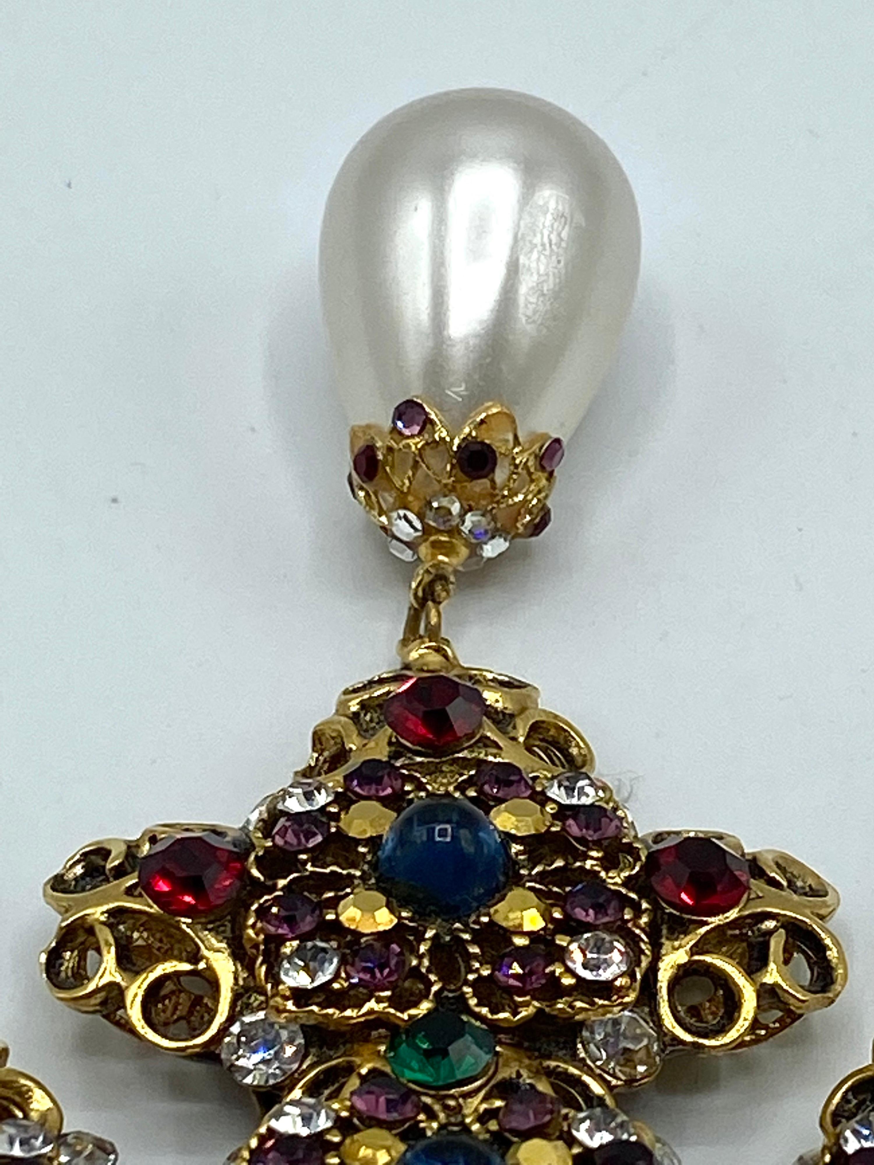 Jose & Maria Barrera Large Jeweled Heraldic Cross with Pearls Brooch 8