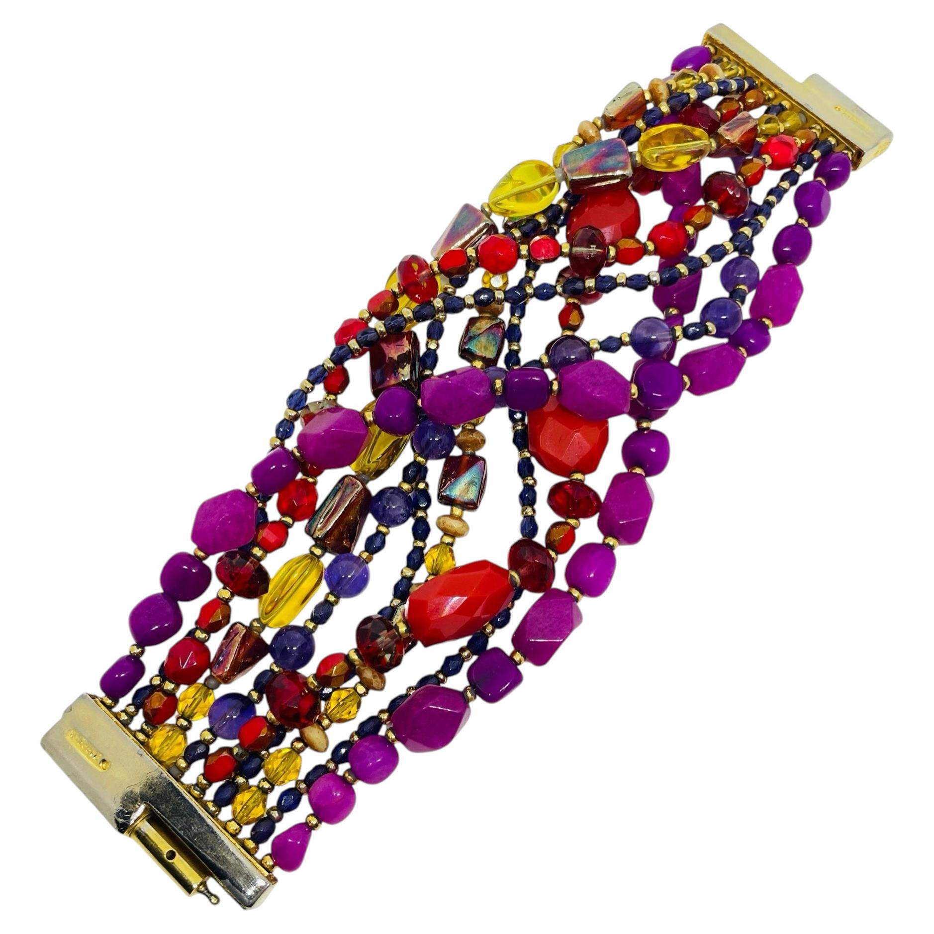 JOSE MARIA BARRERA signed vintage gold tone glass beads designer runway bracelet For Sale