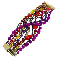 JOSE MARIA BARRERA signed vintage gold tone glass beads designer runway bracelet