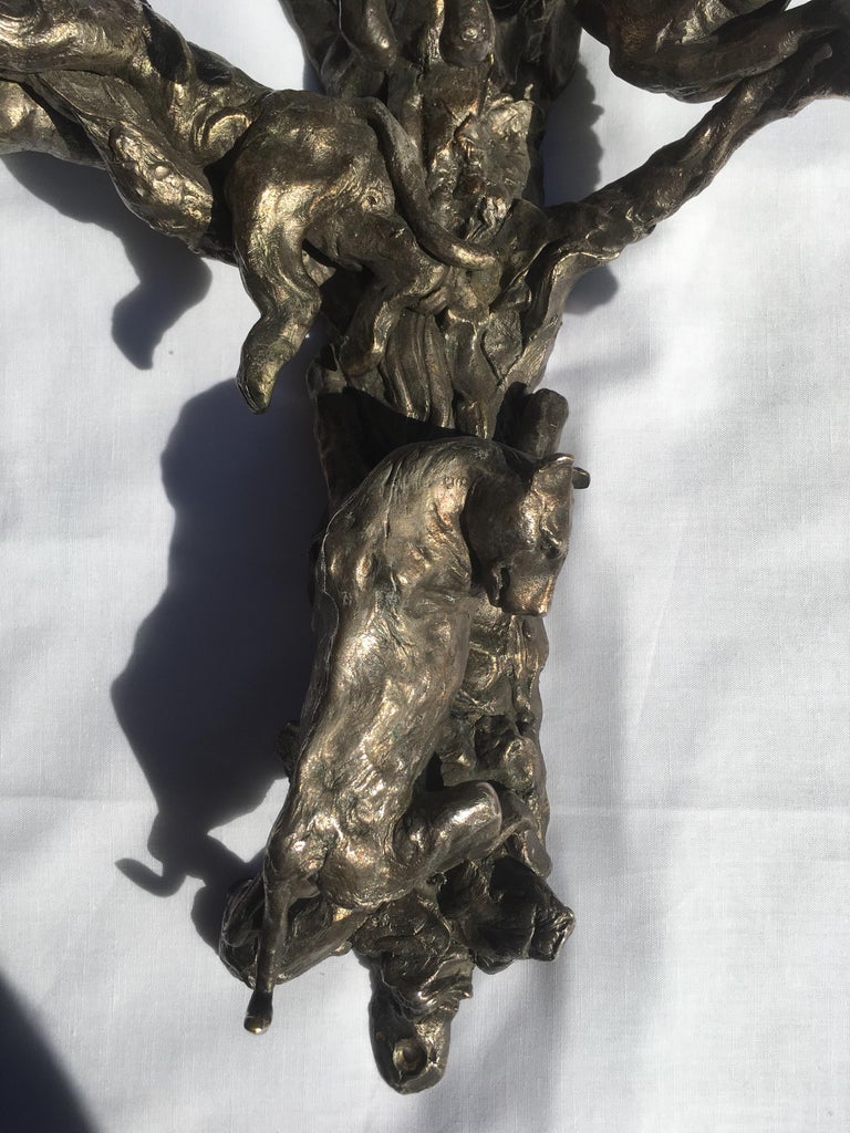 Jose Maria David Pair of Silvered Bronze Wall Candelabra, Panthers