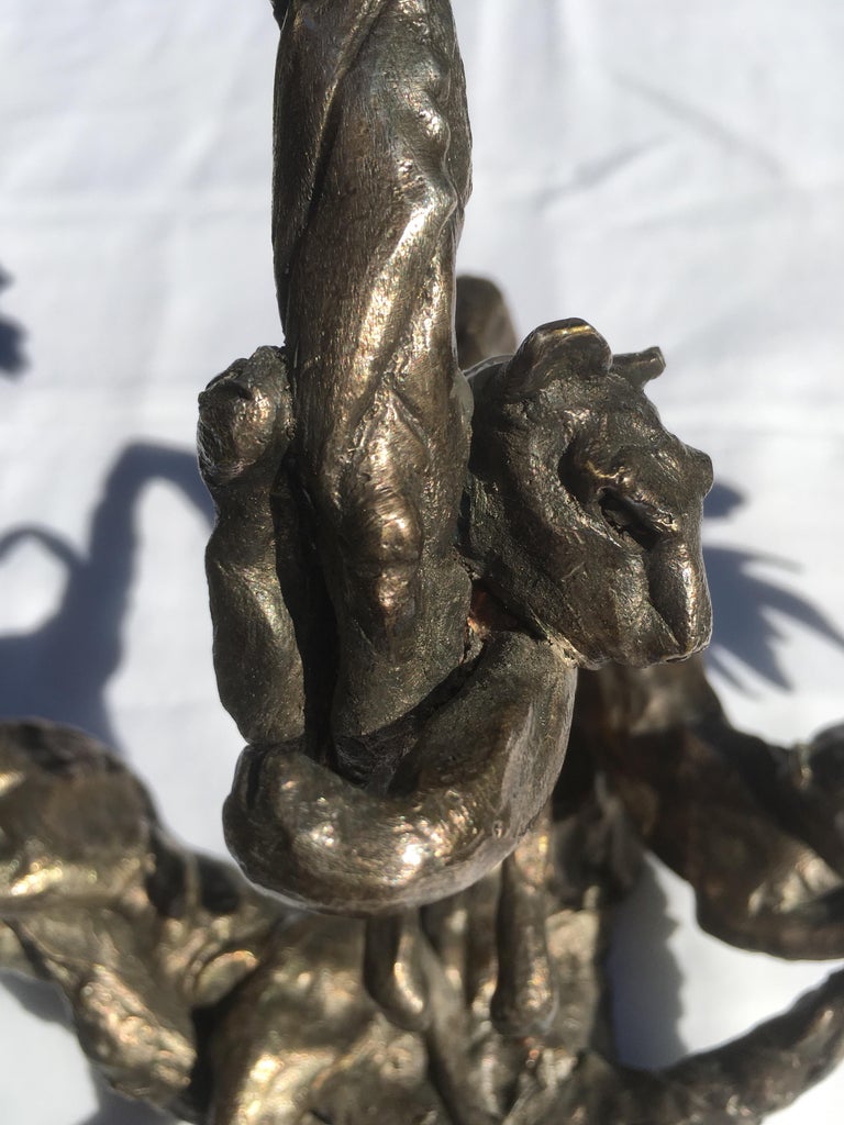 Jose Maria David Pair of Silvered Bronze Wall Candelabra, Panthers