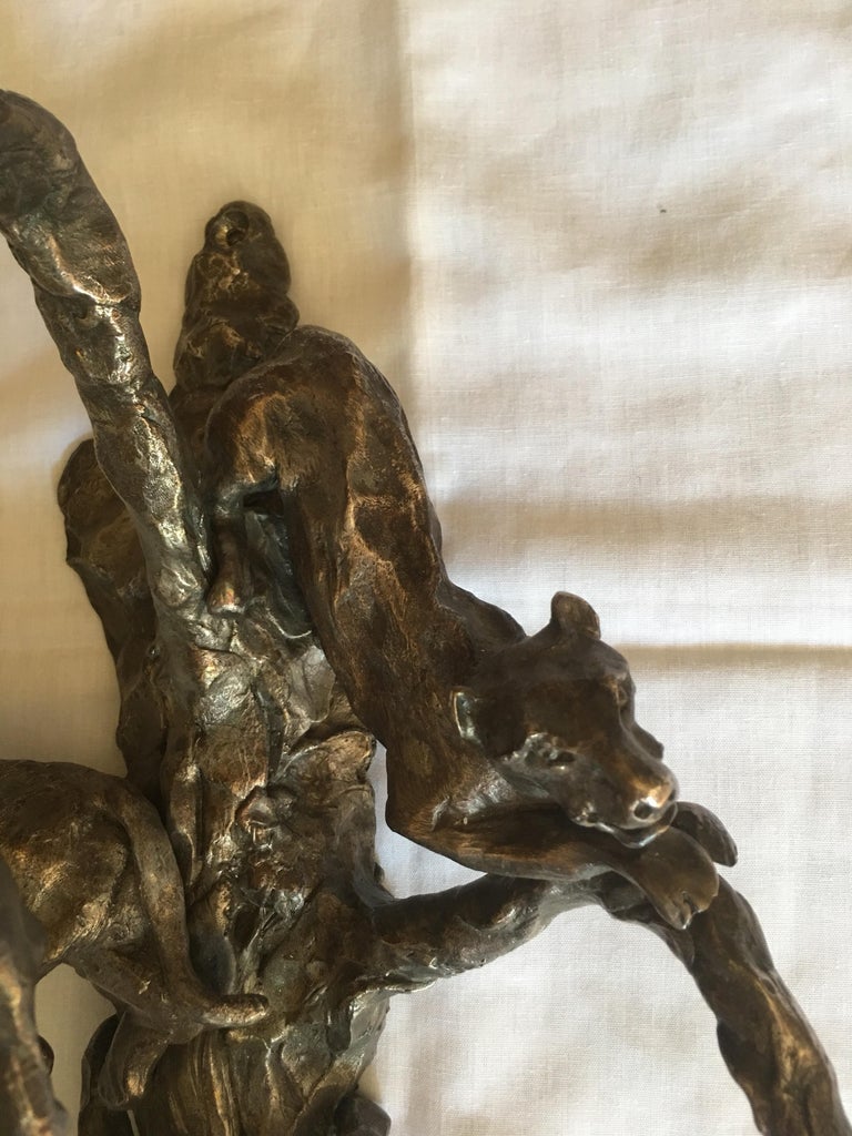 Jose Maria David Pair of Silvered Bronze Wall Candelabra, Panthers