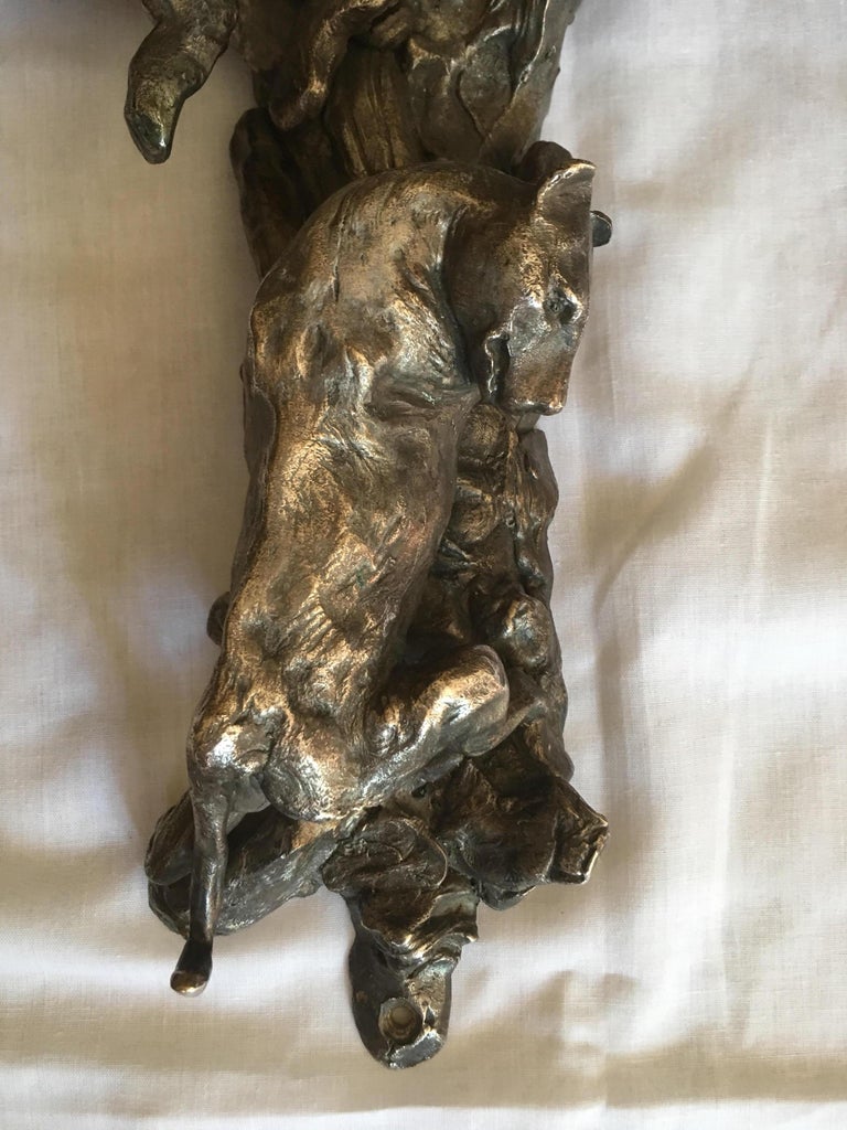 Jose Maria David Pair of Silvered Bronze Wall Candelabra, Panthers