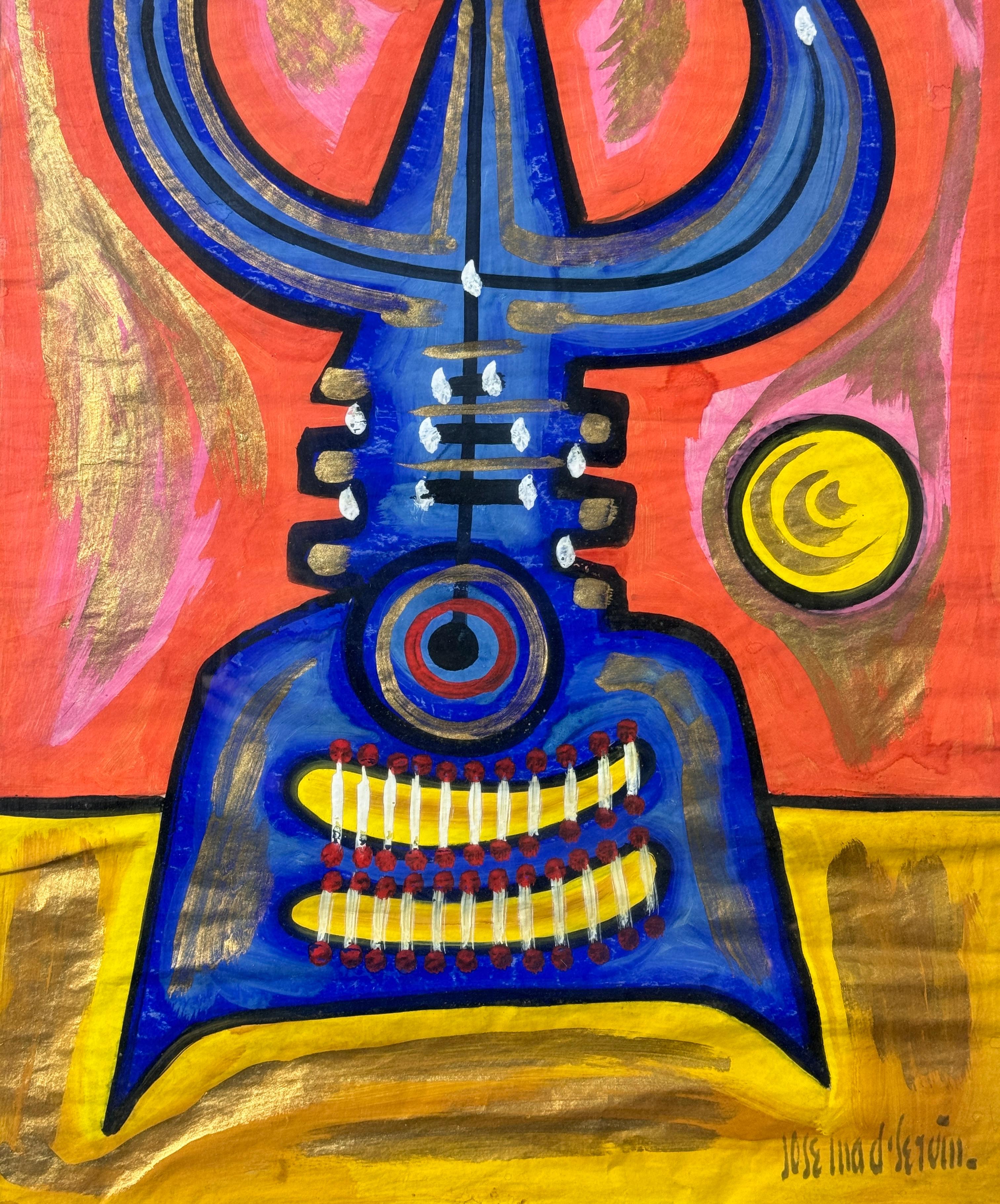 Jose Maria De Servin Colorful Modern Abstract Original Painting Mexico 1950s In Good Condition For Sale In Troy, MI