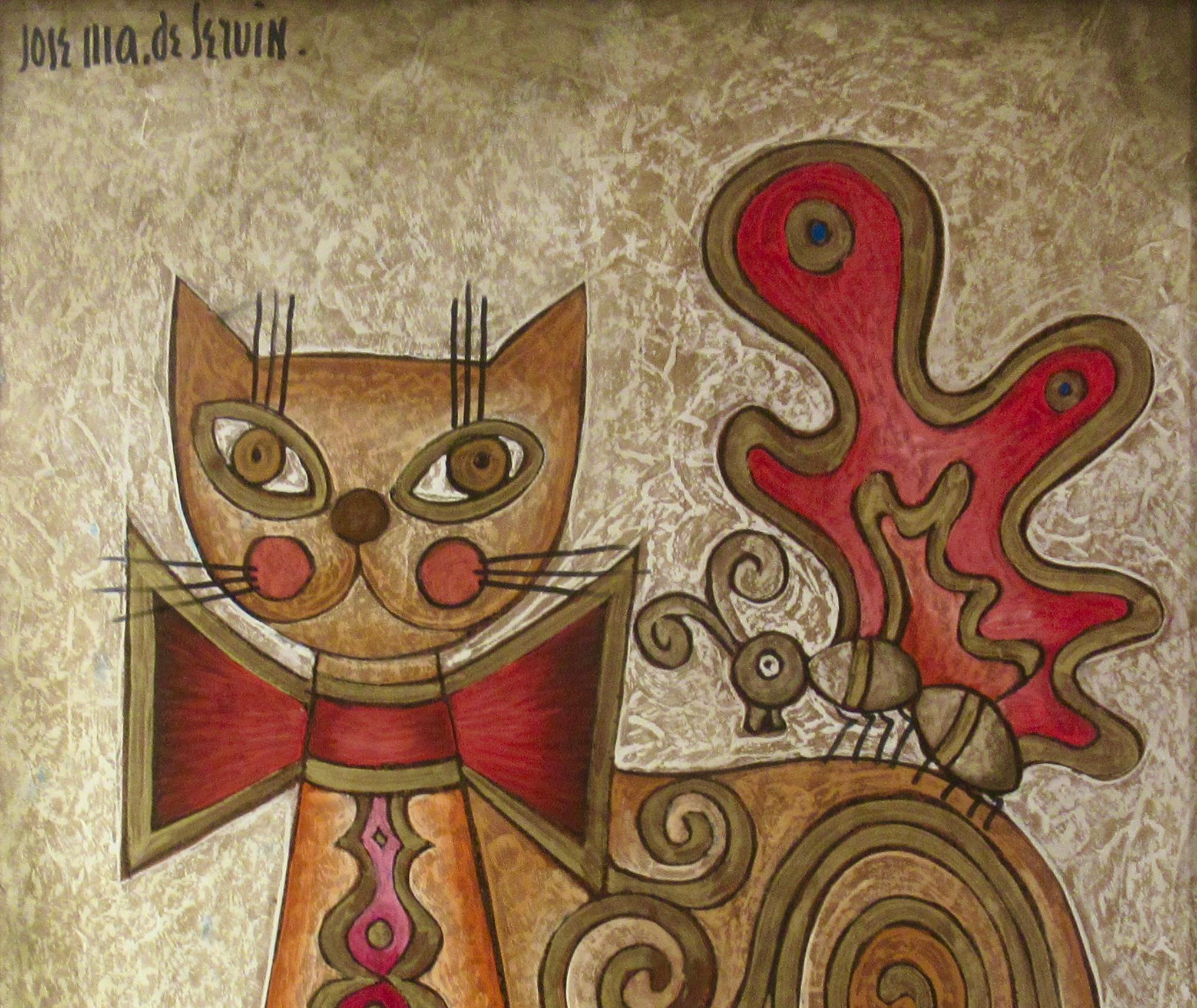 Chat décoré - Moderne Painting par Jose Maria de Servin