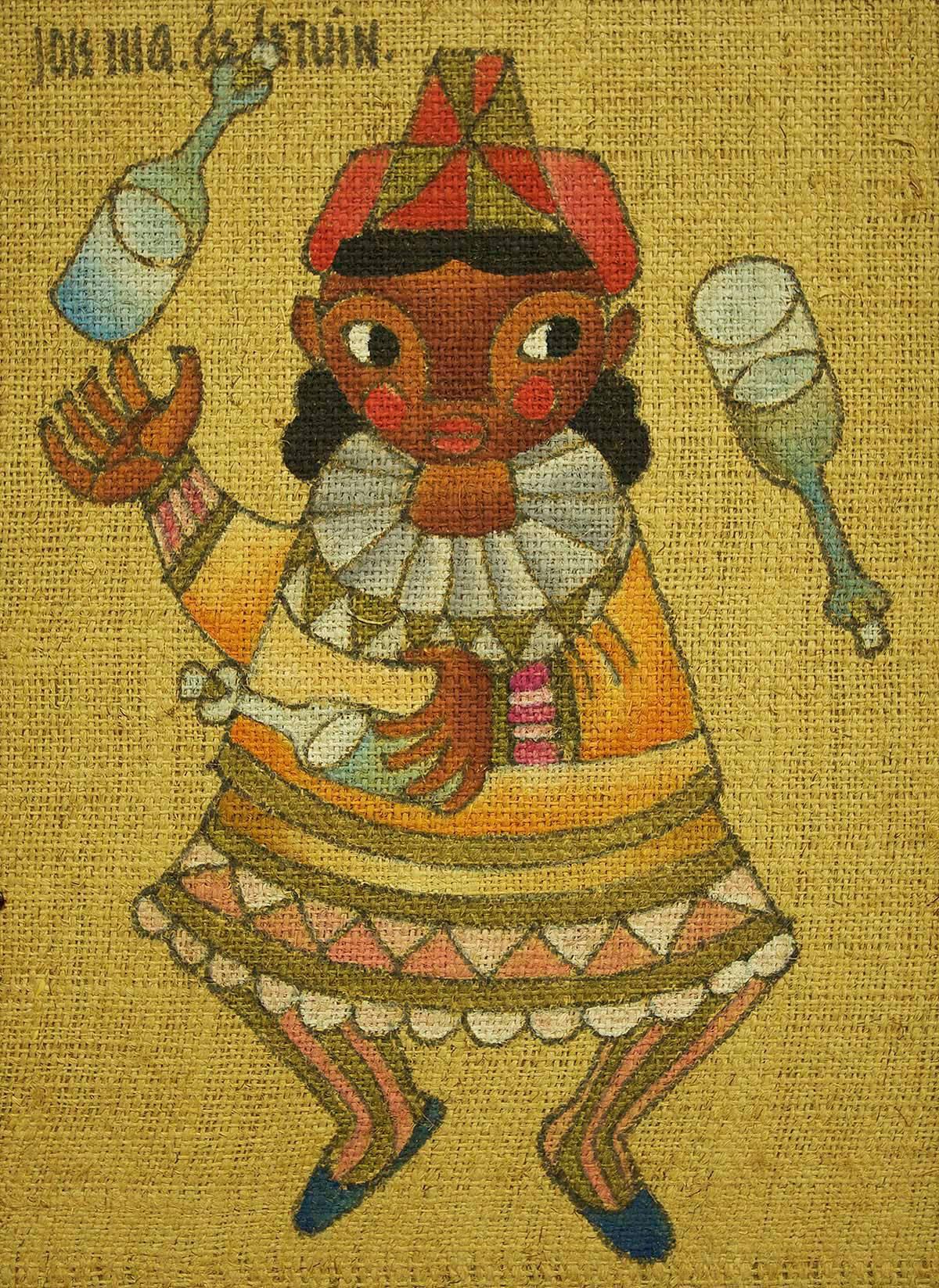 Folk Art Mexican Girl, Circus Clown Juggler  - Painting by Jose Maria de Servin