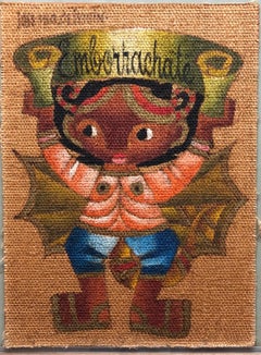 Folk Art Mexican Girl "Emborrachate" Oil Painting on Burlap