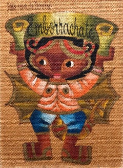 Folk Art Mexican Girl "Emborrachate" Oil Painting on Burlap