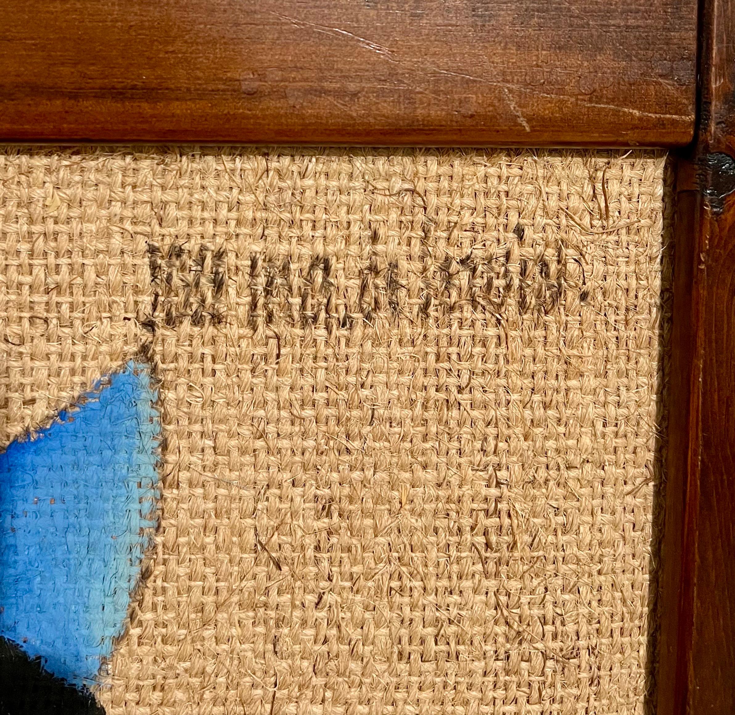 Folk Art Mexican Girl Ölgemälde auf Burlap Charming Naive African American Art (Braun), Figurative Painting, von Jose Maria de Servin