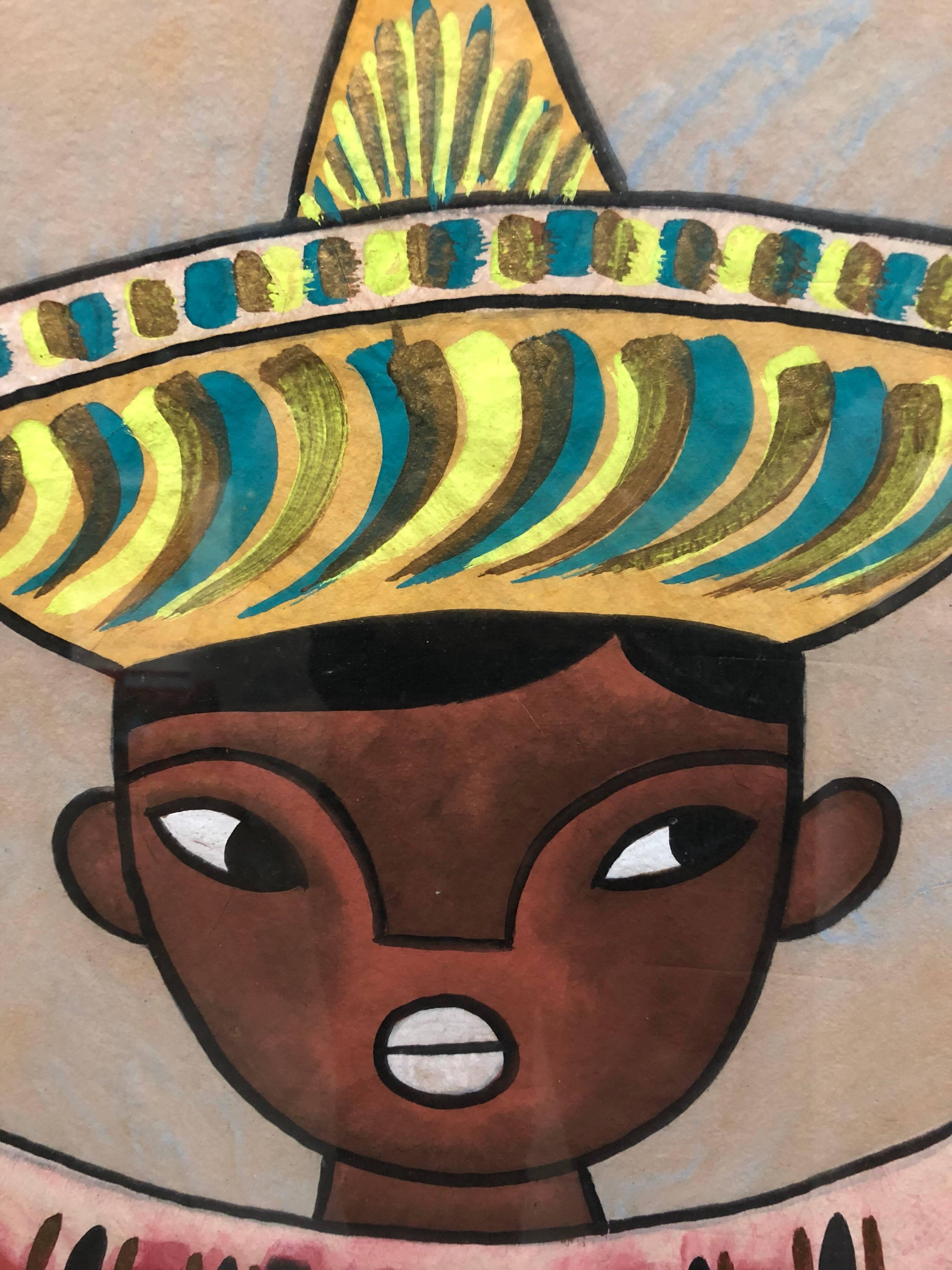 Mexikanisches modernistisches Gemälde eines Jungen mit Aquarellfarben – Painting von Jose Maria de Servin