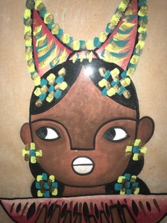 Mexican Modernist Painting Girl with Watermelon