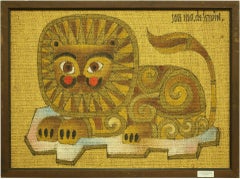 Mexican Whimsical Folk Art Lion Painting Animalia