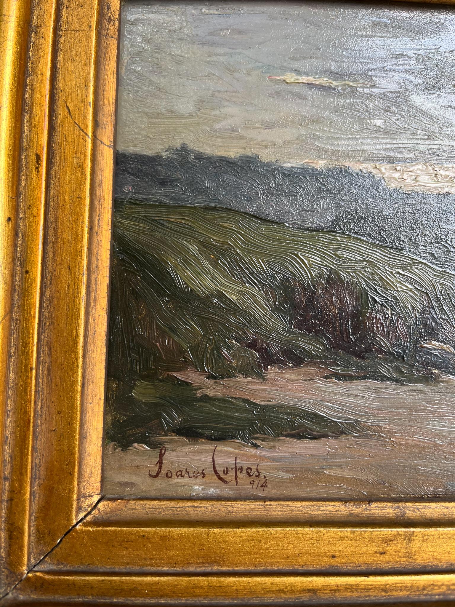 Portuguese José Maria Soares Lopes '1888-1921', Landscape with Lake, Oil on Card
