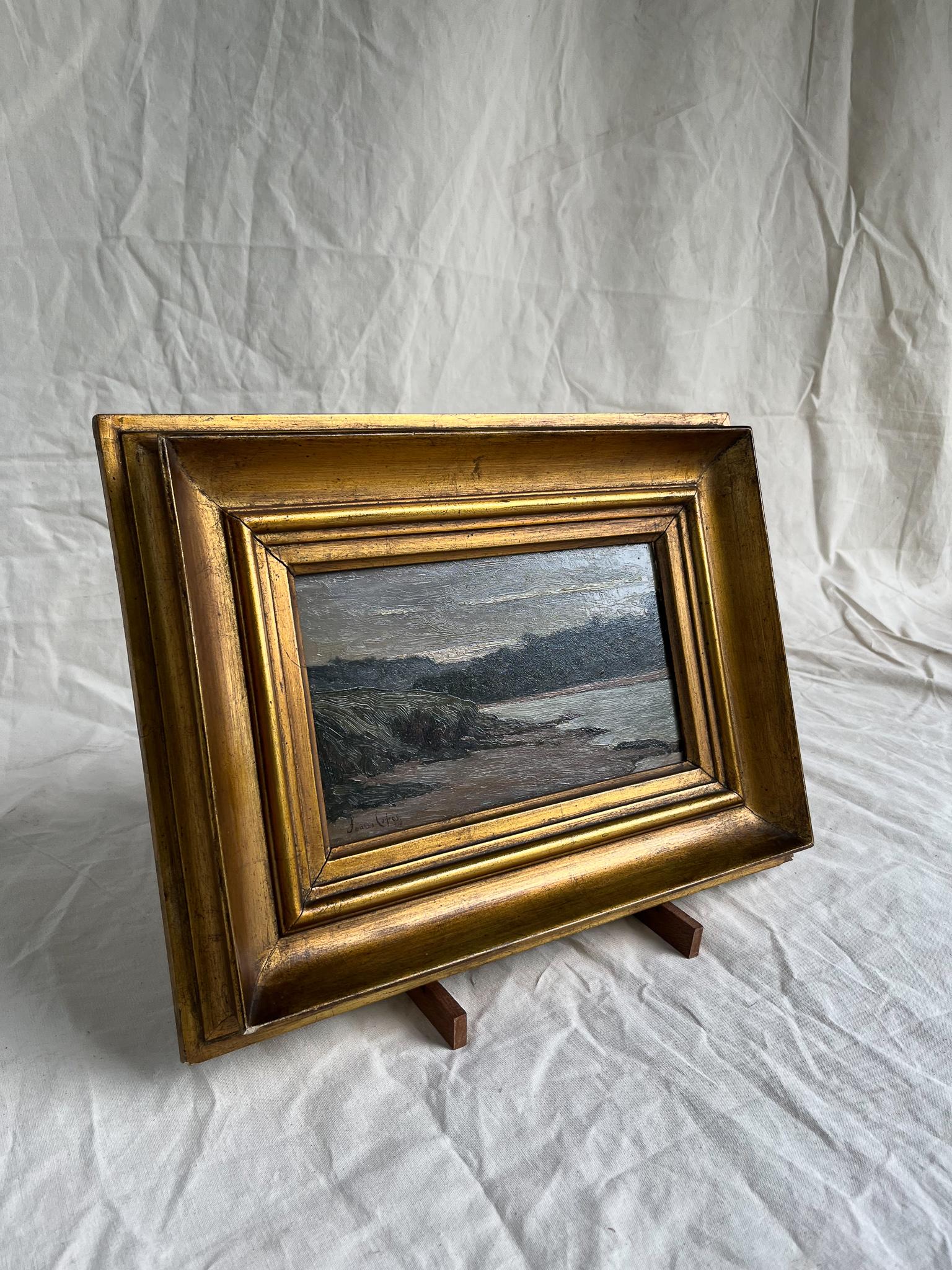 José Maria Soares Lopes '1888-1921', Landscape with Lake, Oil on Card In Good Condition In Lisboa, PT