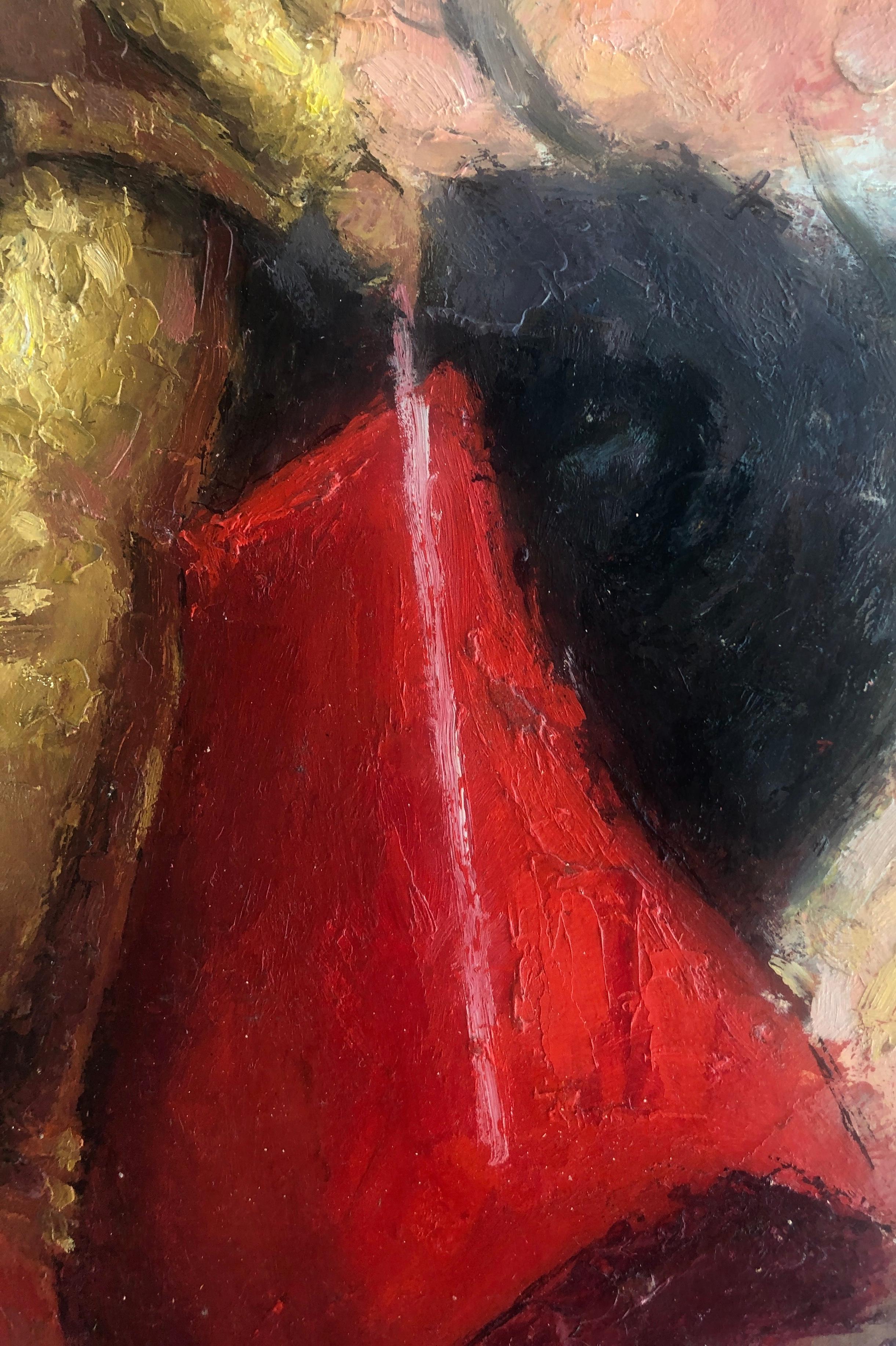 bullfighter and bull oil on board painting - Impressionist Painting by Jose Maria Tuser Vazquez