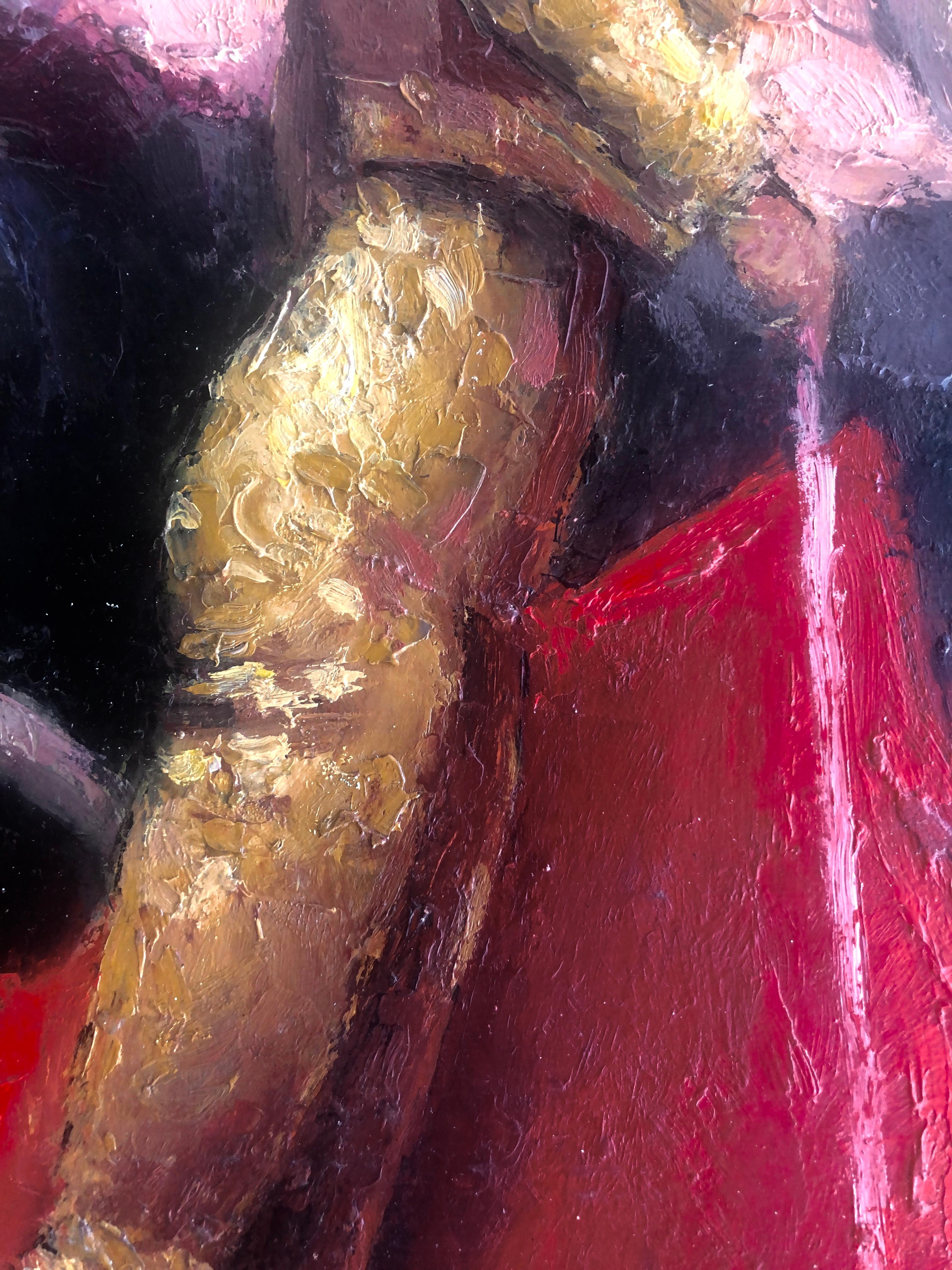 bullfighter and bull oil on board painting 2
