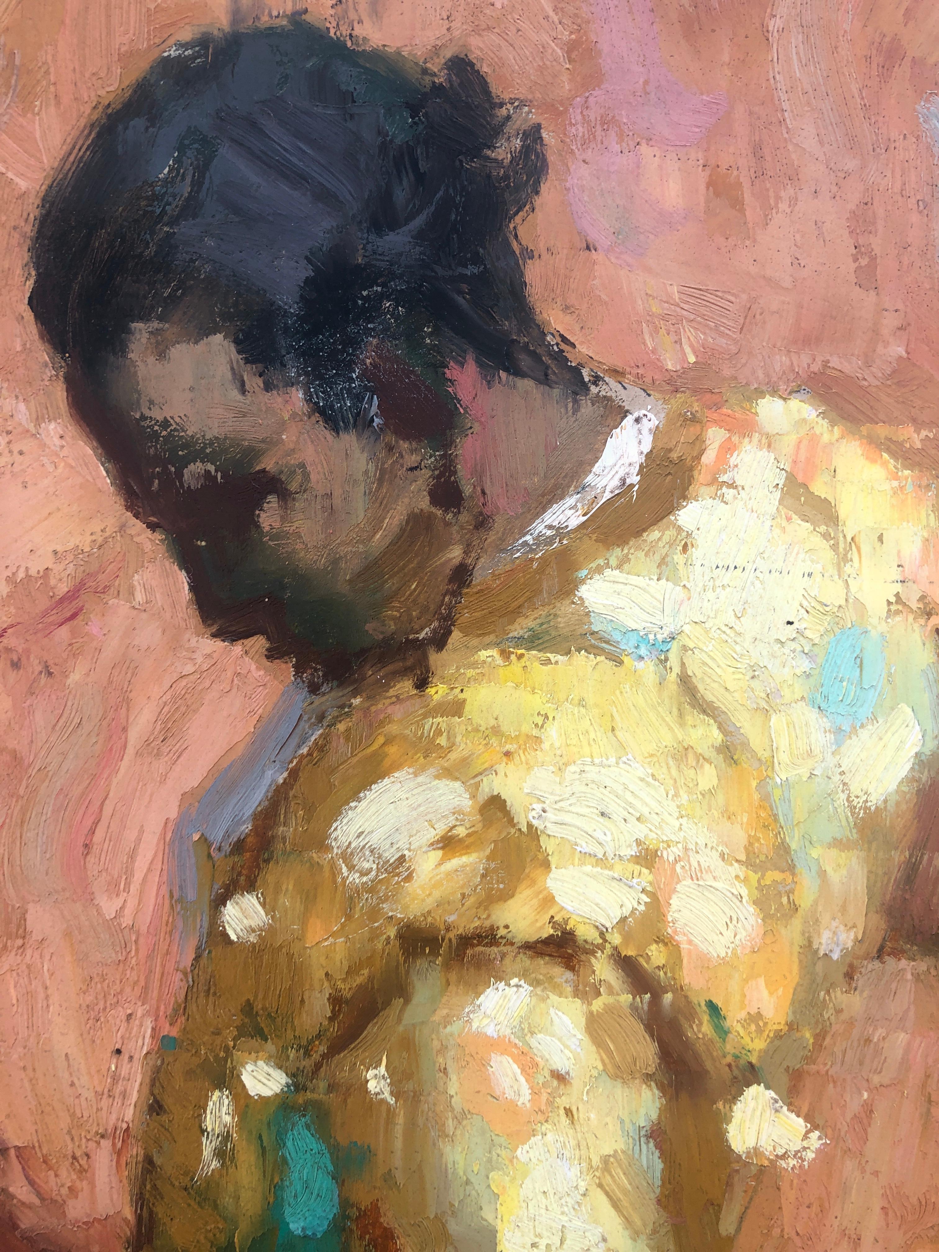 Escena taurina pintura al óleo sobre tabla - Figurative Painting Beige de Jose Maria Tuser Vazquez