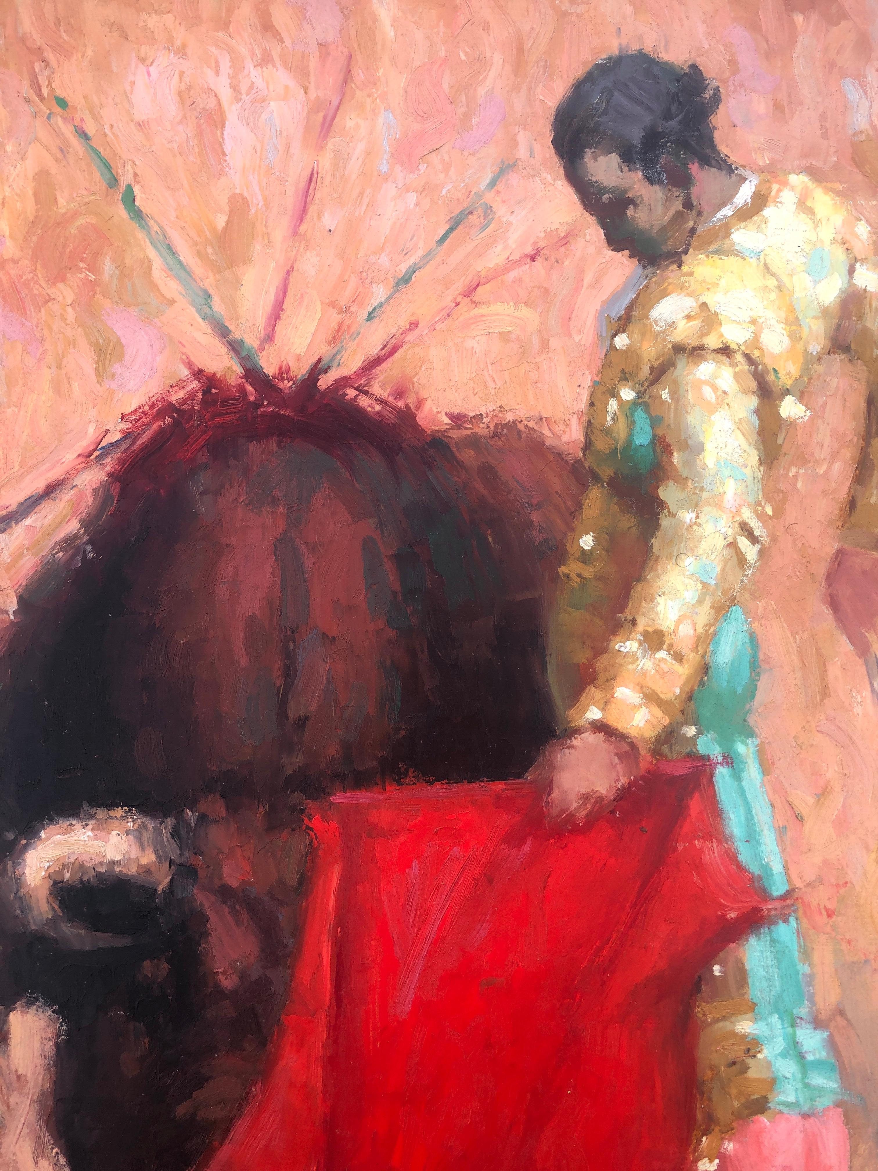 Escena taurina pintura al óleo sobre tabla en venta 2
