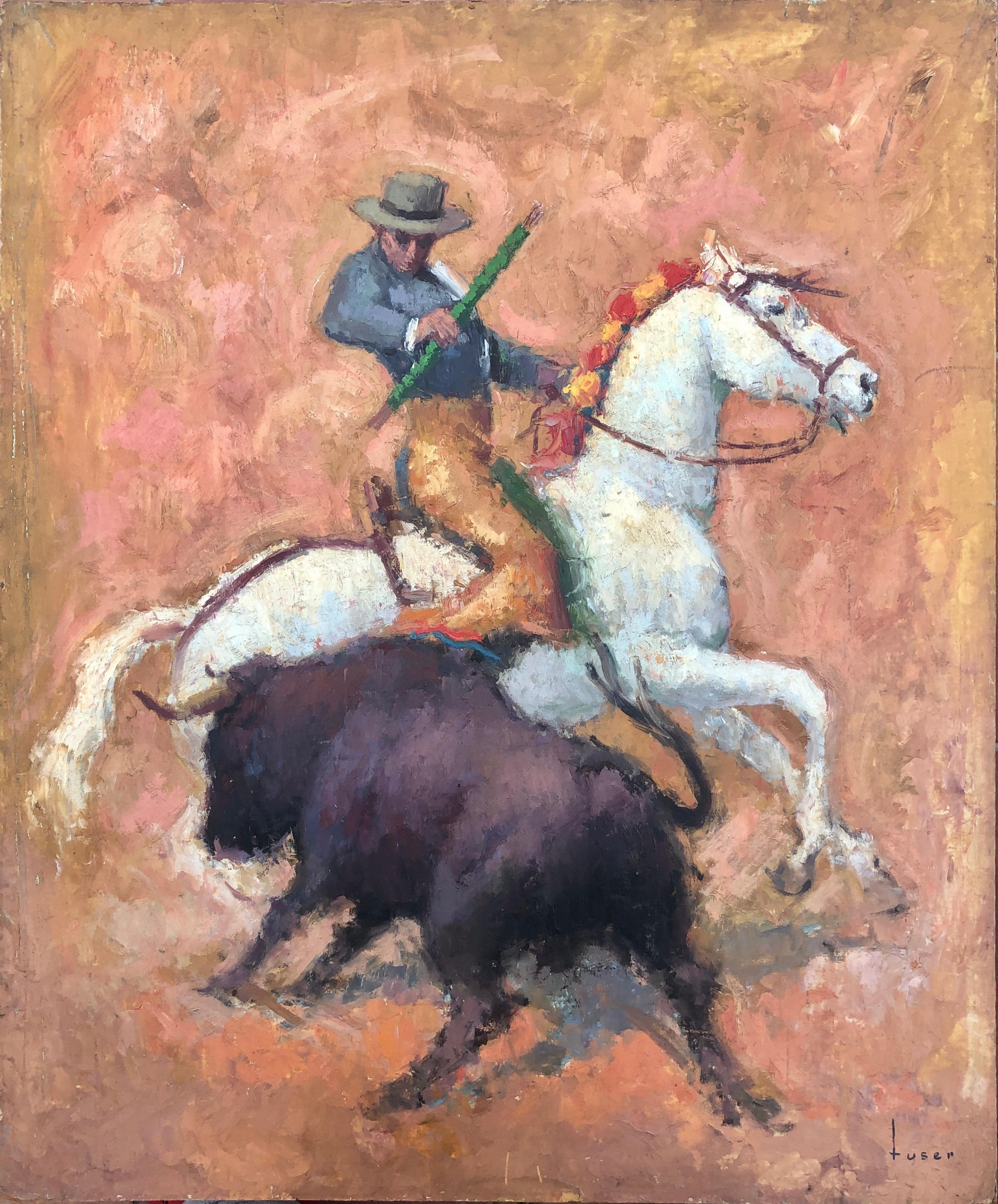 Escena taurina pintura al óleo sobre tabla
