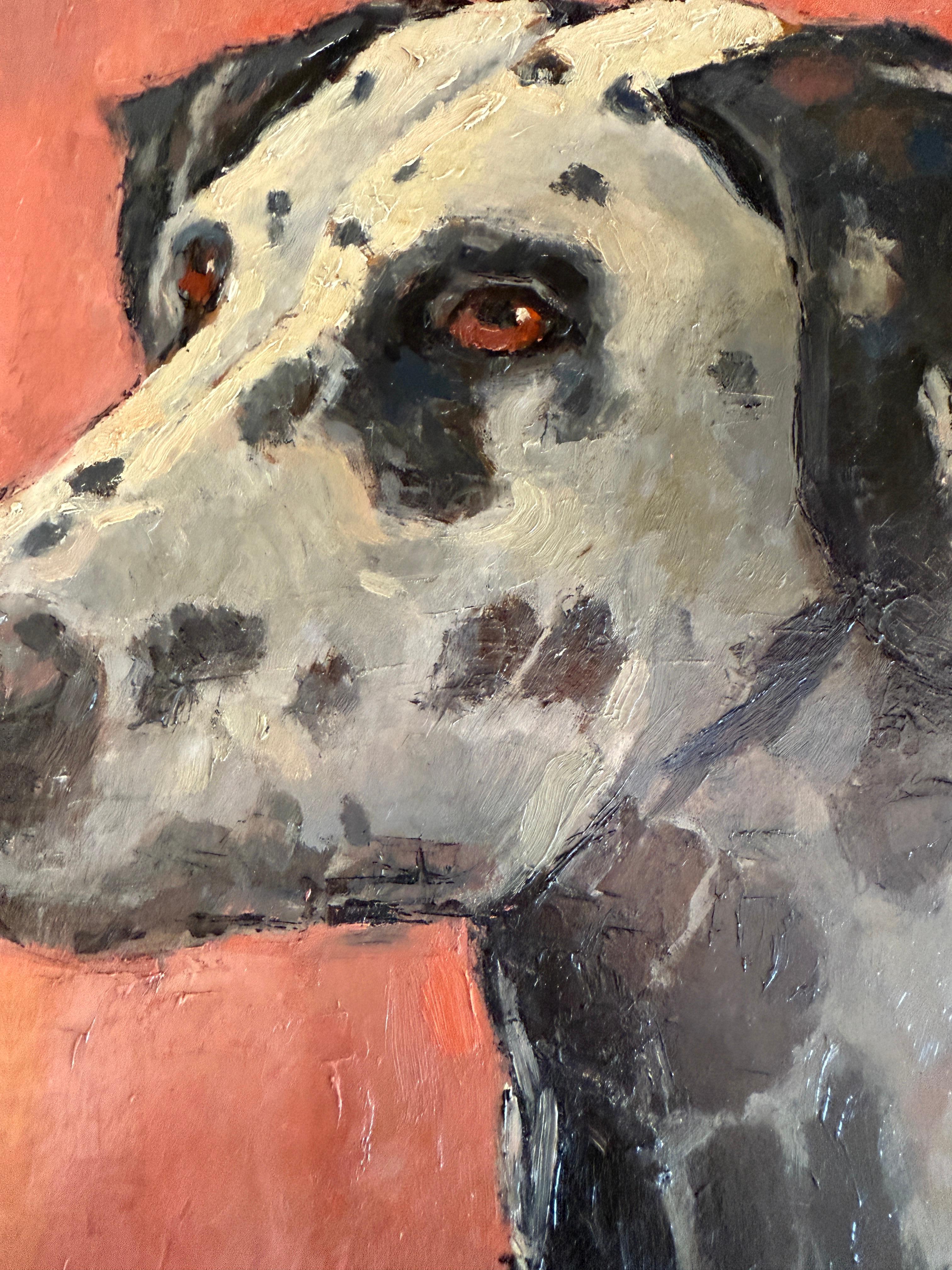Dalmatian dog oil painting - Brown Animal Painting by Jose Maria Tuser Vazquez