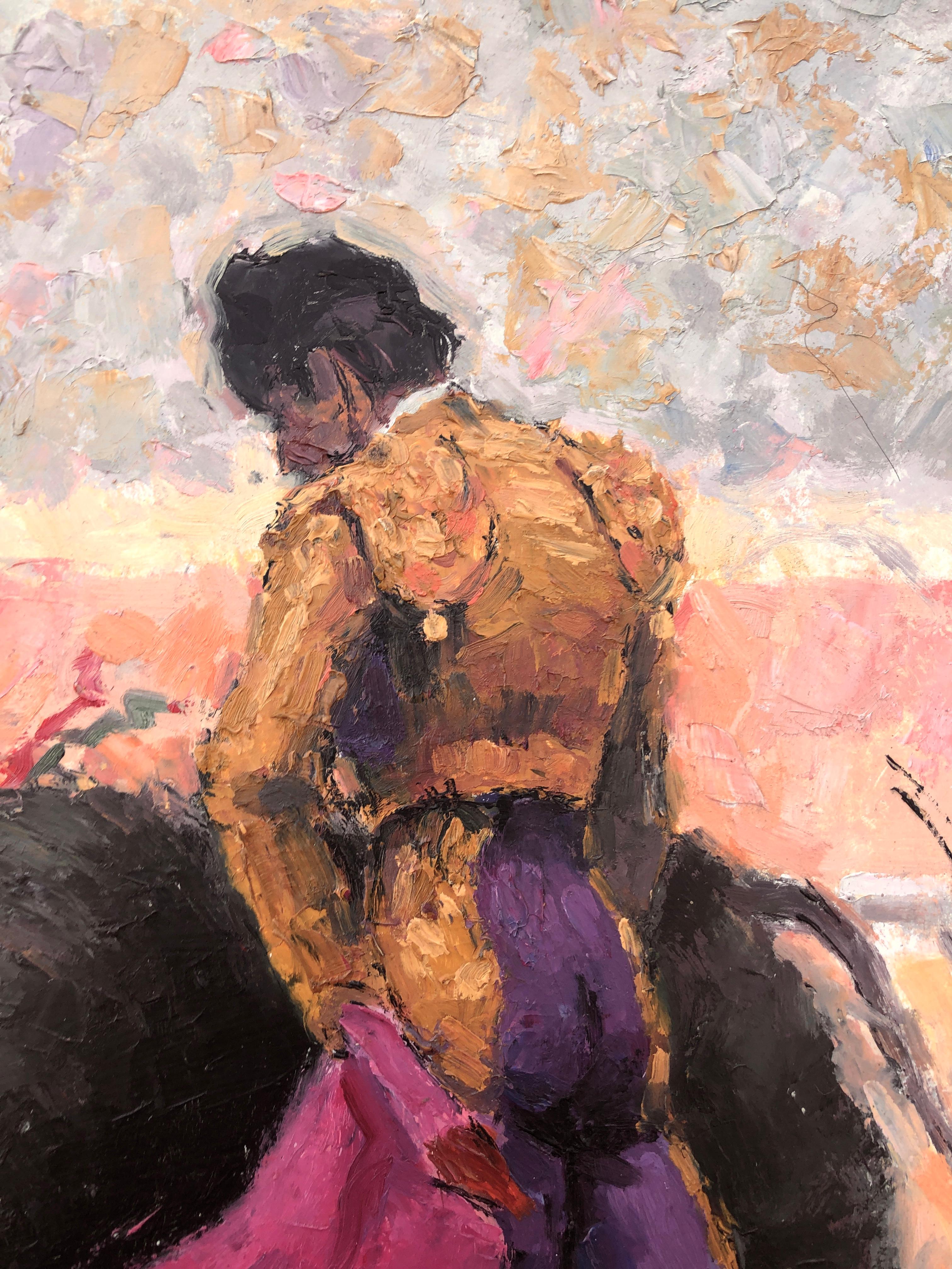 dipinto ad olio su tavola Scena di corrida - Animal Painting Beige di Jose Maria Tuser Vazquez