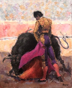peinture à l'huile sur carton Scène de tauromachie