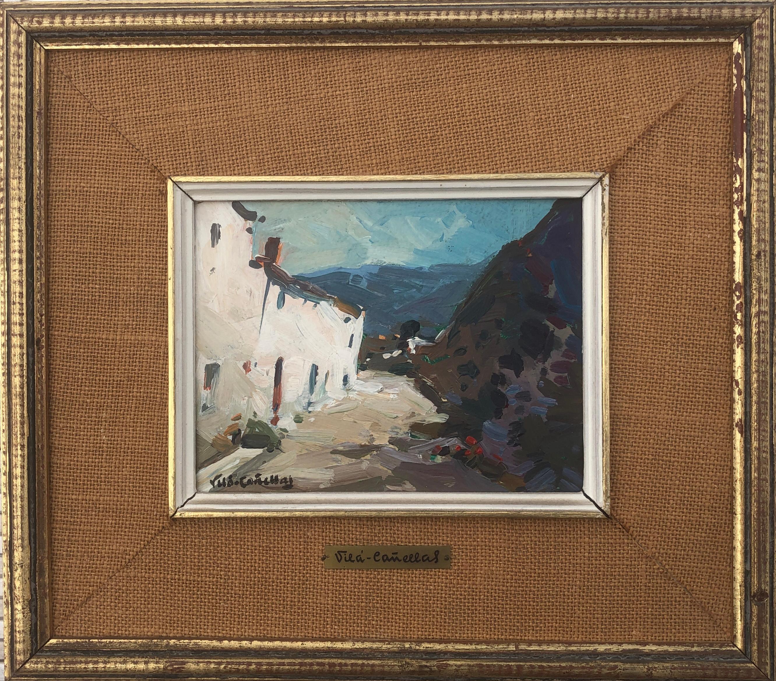 Canyelles Sitges Spain landscape original oil on board painting - Painting by José María Vila Cañellas