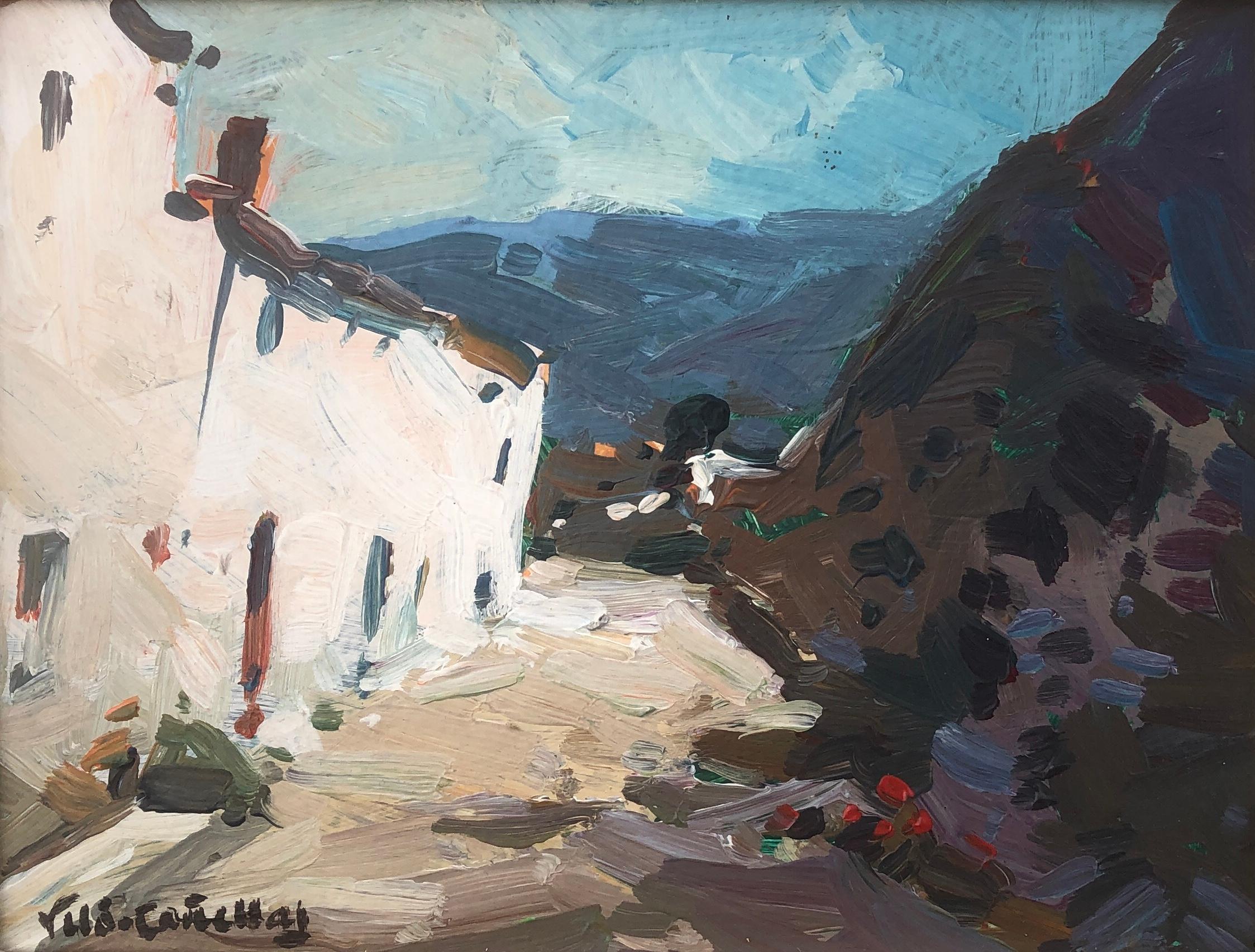 José María Vila Cañellas Landscape Painting - Canyelles Sitges Spain landscape original oil on board painting