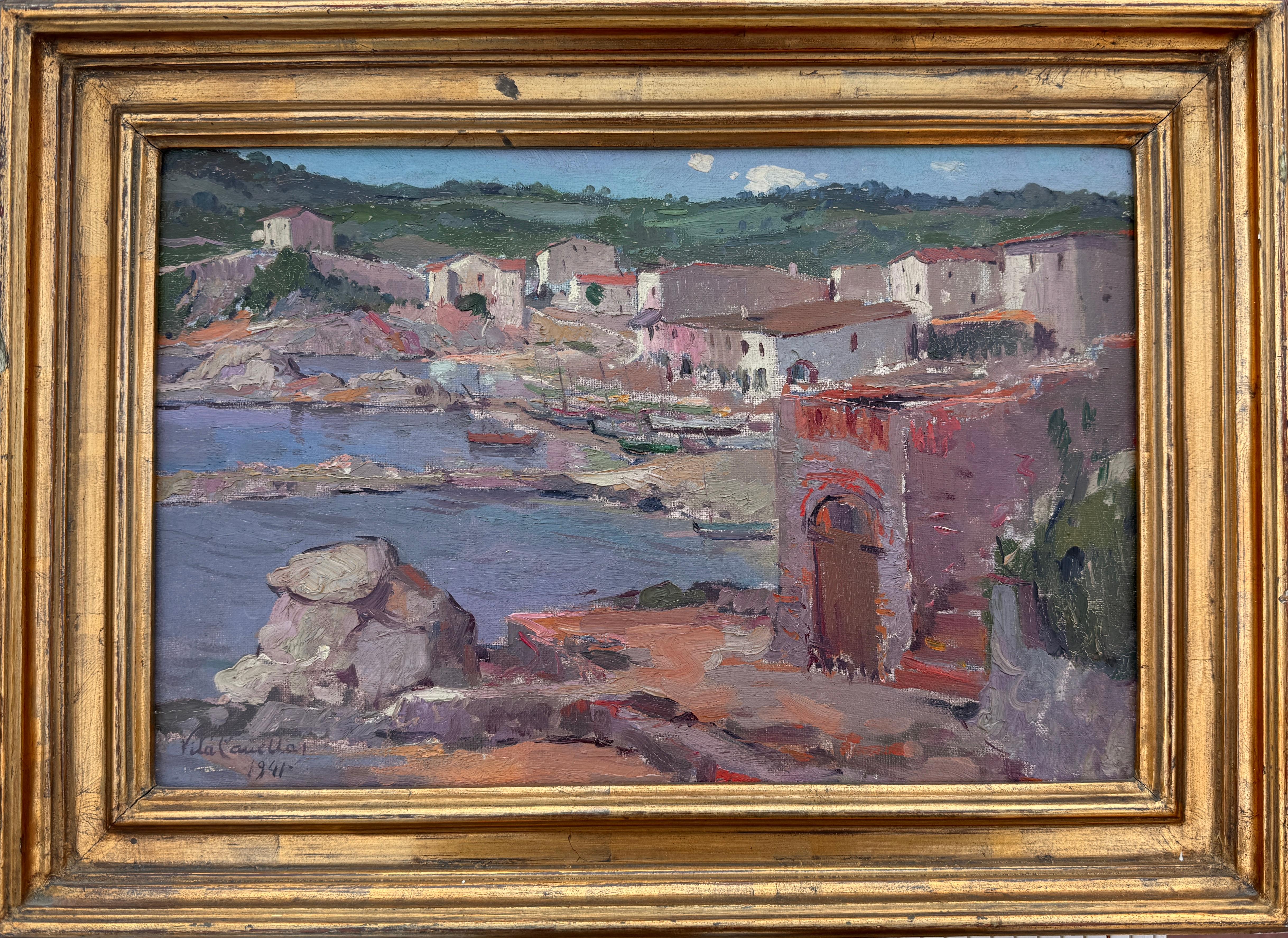 Costa Brava oil on canvas painting Spain mediterranean art - Painting by José María Vila Cañellas