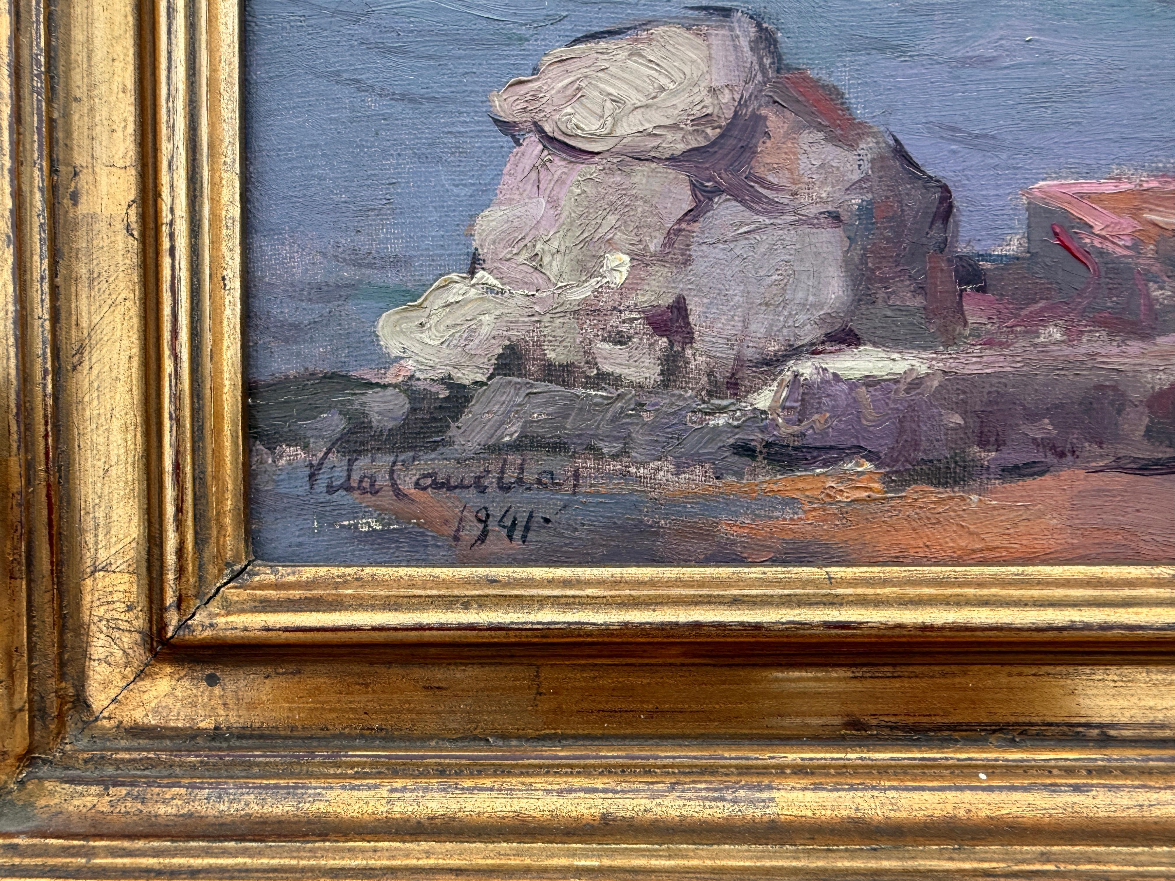 Costa Brava oil on canvas painting Spain mediterranean art - Impressionist Painting by José María Vila Cañellas