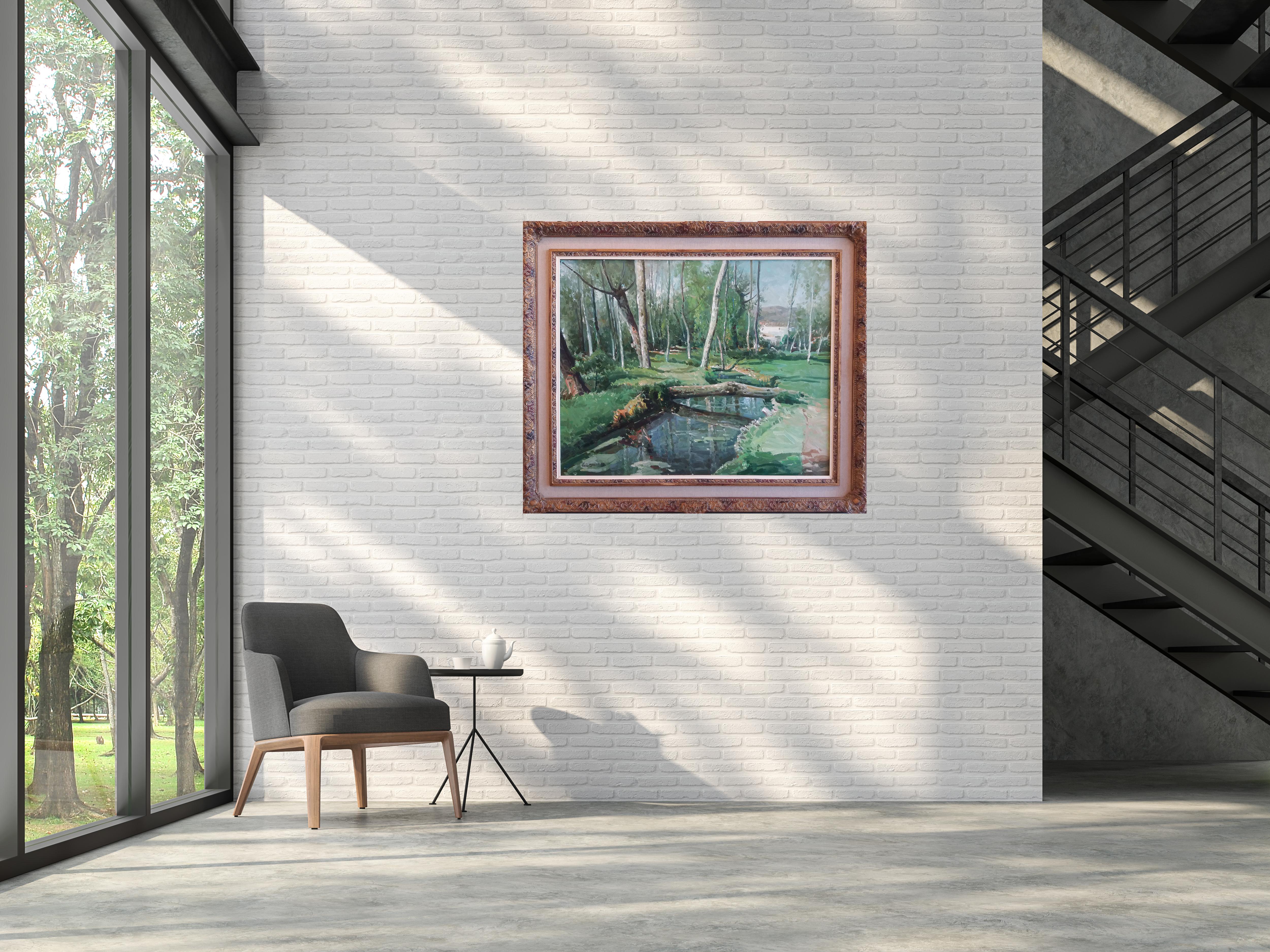 Vila Cañellas 20 River Trees Olot  Landscape. original oil canvas painting For Sale 5