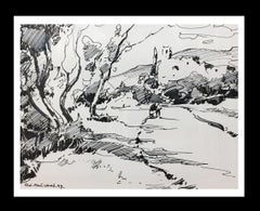 Vila Cañellas  Natürliche Landschaft  Original-Tinte-Gemälde von 1997