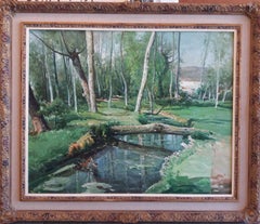 Vila Cañellas Arbres de la rivière Olot Paysage. Peinture à l'huile originale