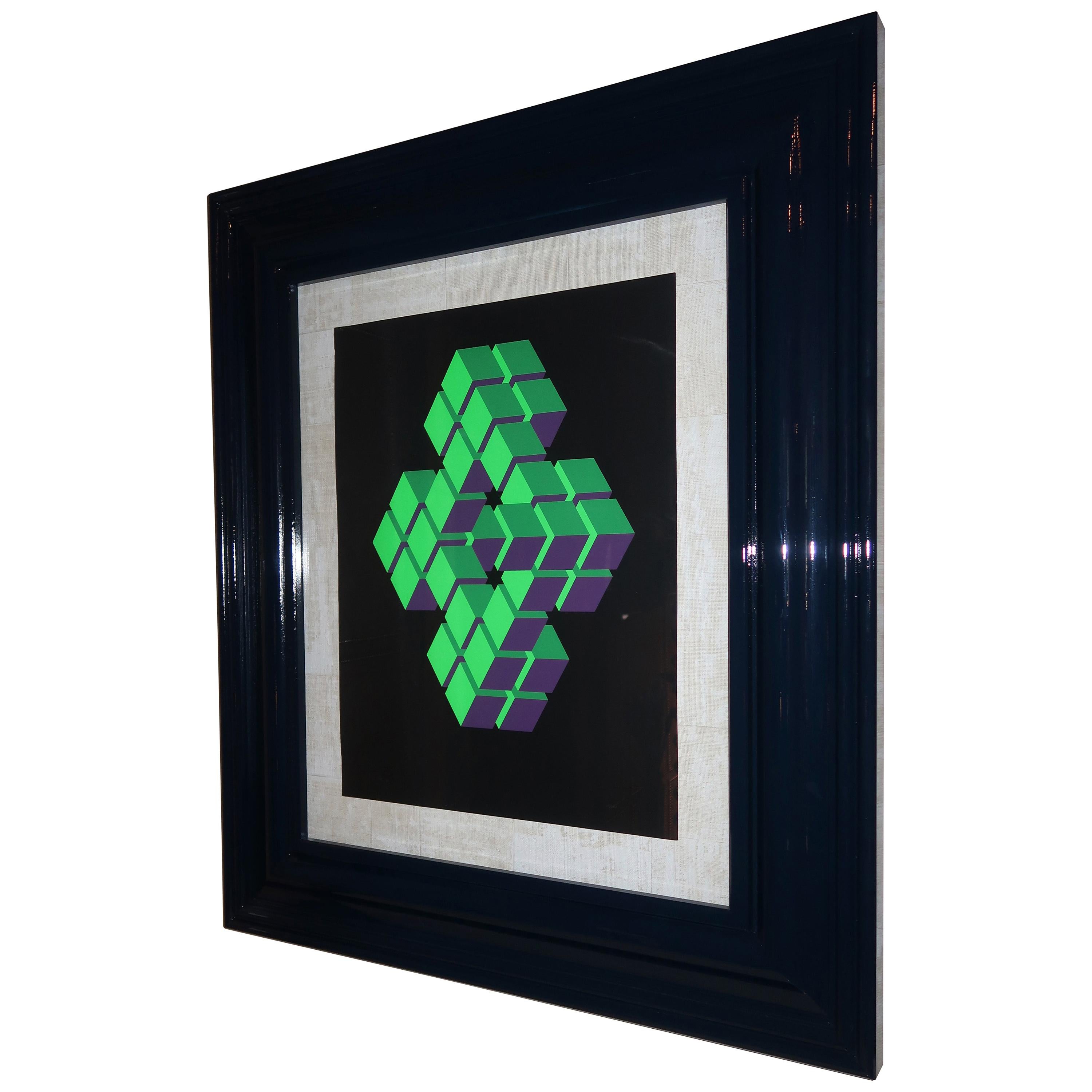 José María Yturralde Green and Purple Signed Serygraphy, Spain, 1970 For Sale