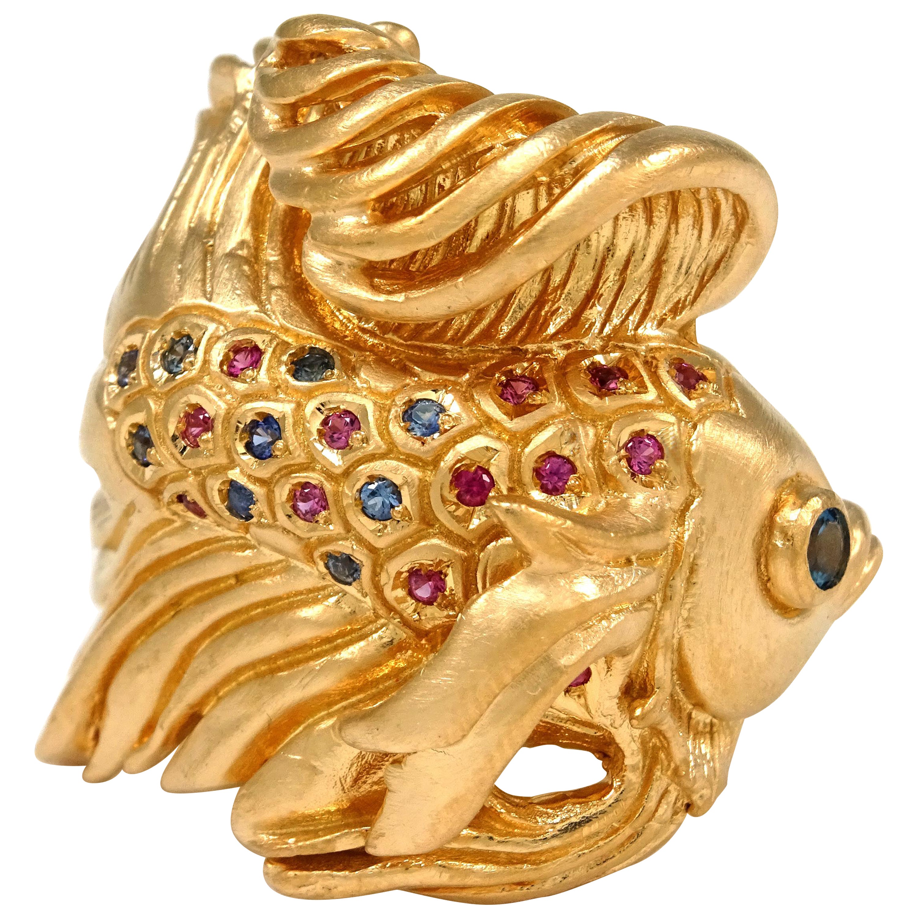 Jose Marin. Ceylan Blue Sapphire Ruby London Blue Topaz Sterling Silver Ring For Sale