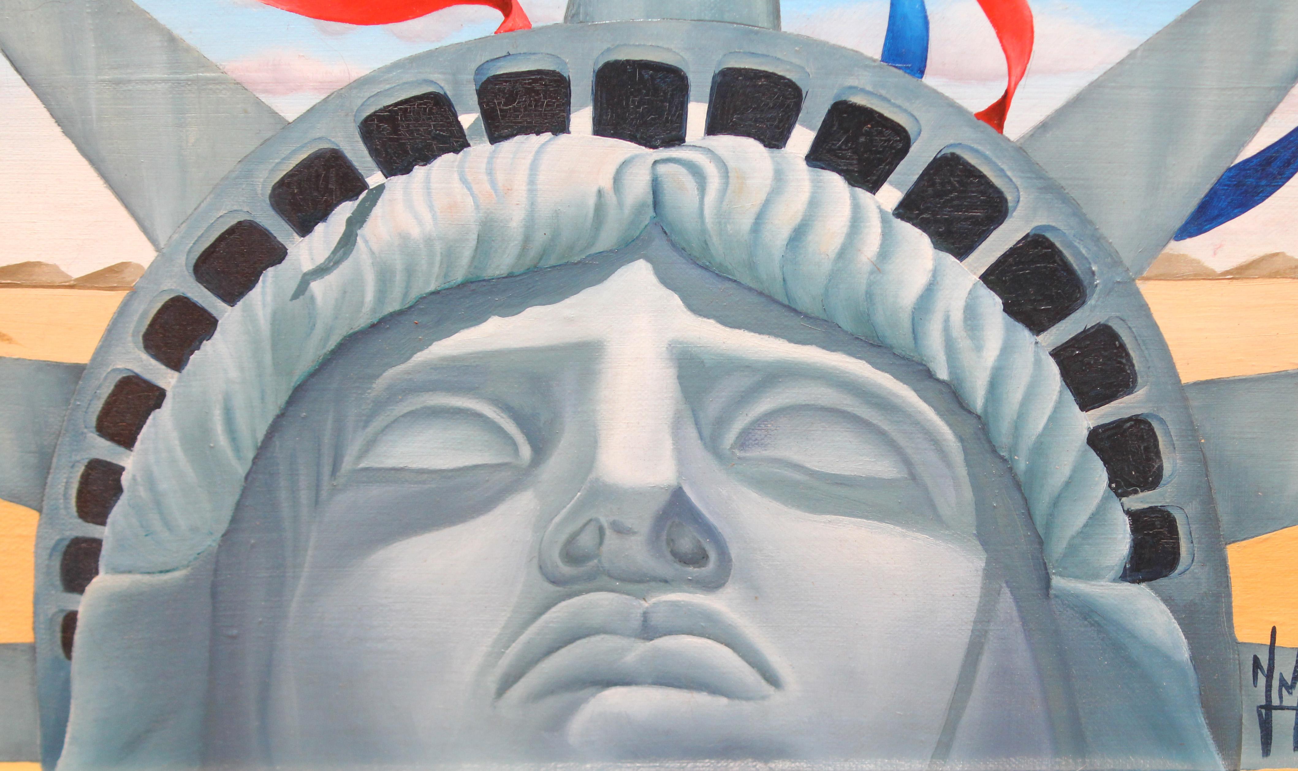 Óleo sobre tela - Libertad de pensamiento - Blue Figurative Painting by  Jose Miguel Palacio Giménez