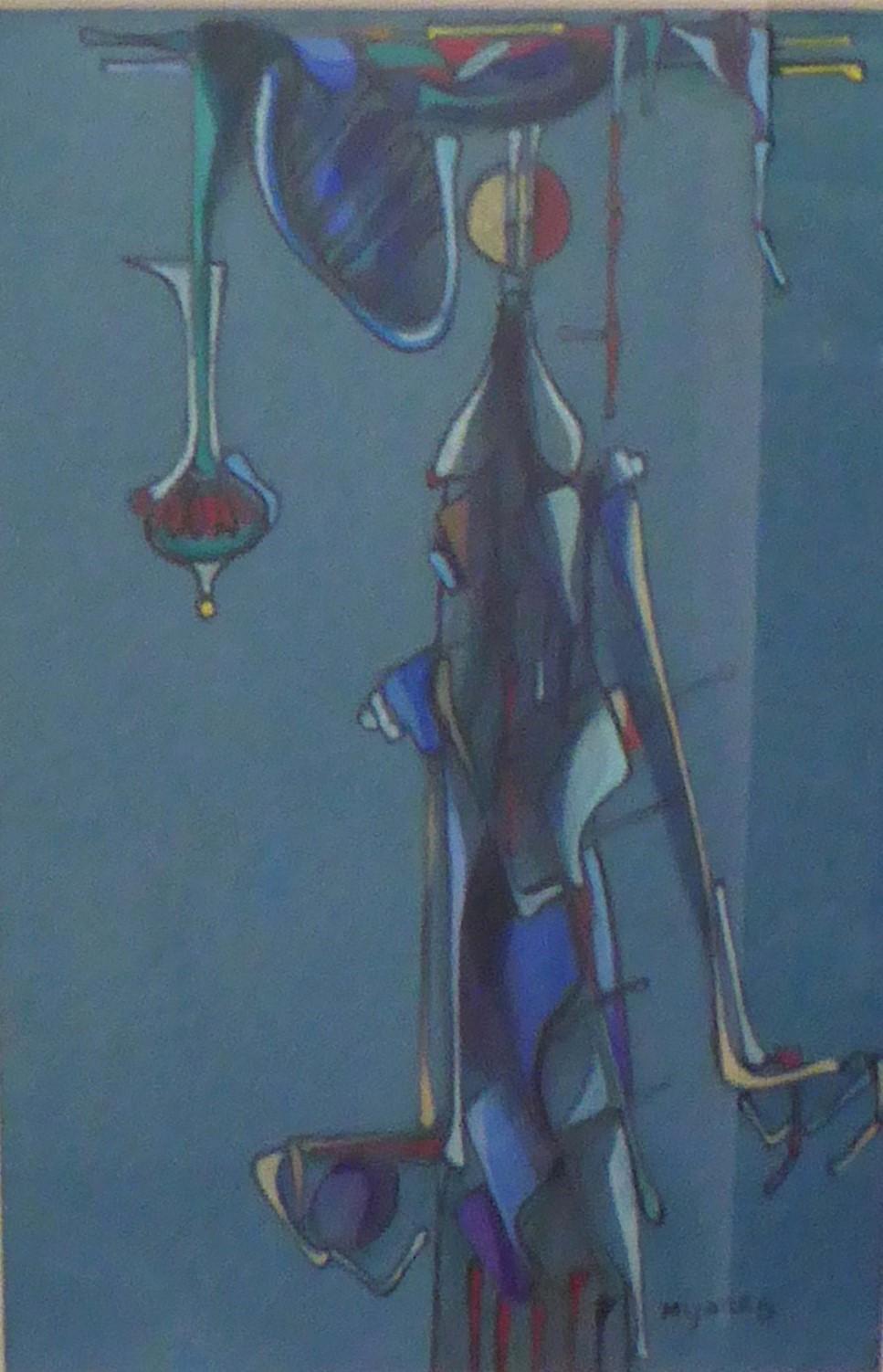 Acrylic Jose Mijares Latin American Mid Century Modern Surrealist Painting Gouache 1960s For Sale