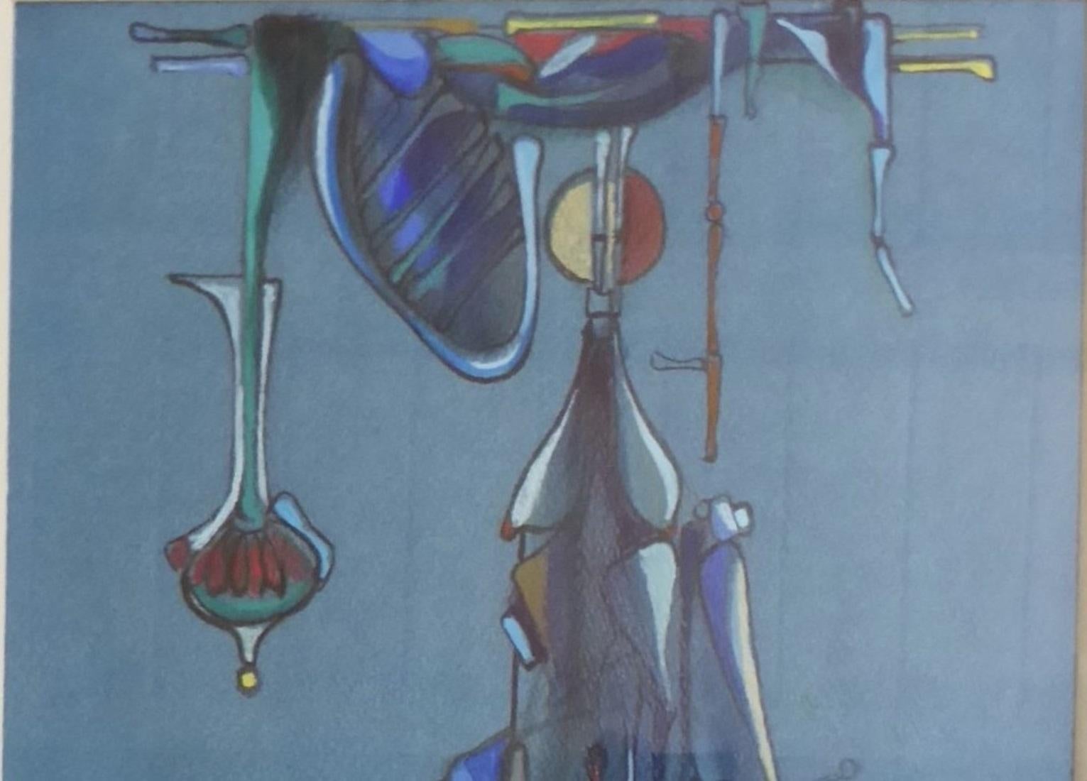 Jose Mijares Latin American Mid Century Modern Surrealist Painting Gouache 1960s For Sale 1