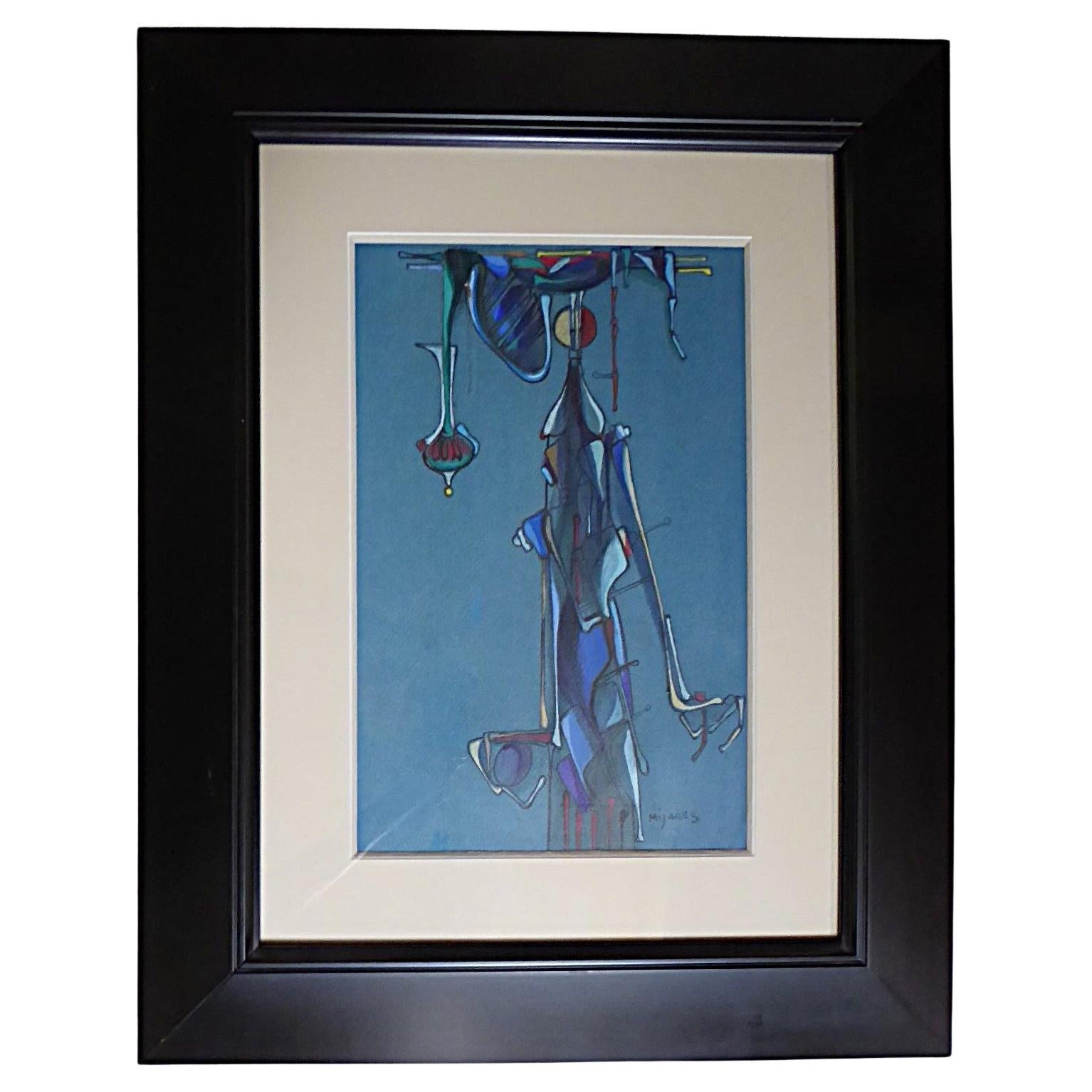 Jose Mijares Latinoamericano Pintura Surrealista Moderna de mediados de siglo Gouache Años 60