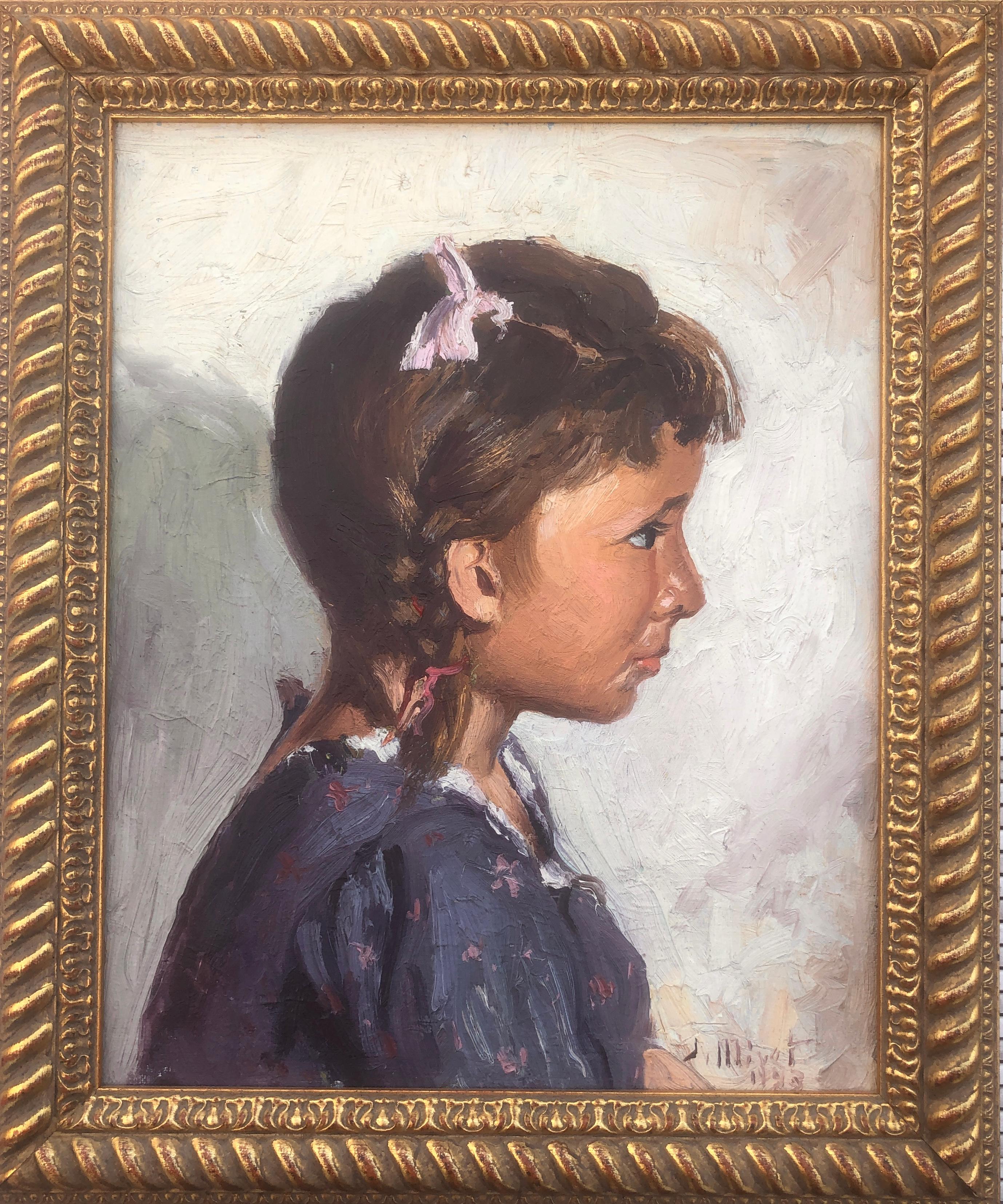 Mädchen im Profil, Öl auf Leinwand, Gemälde – Painting von Jose Miret Aleu