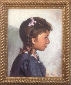 Girl in profile oil on canvas painting