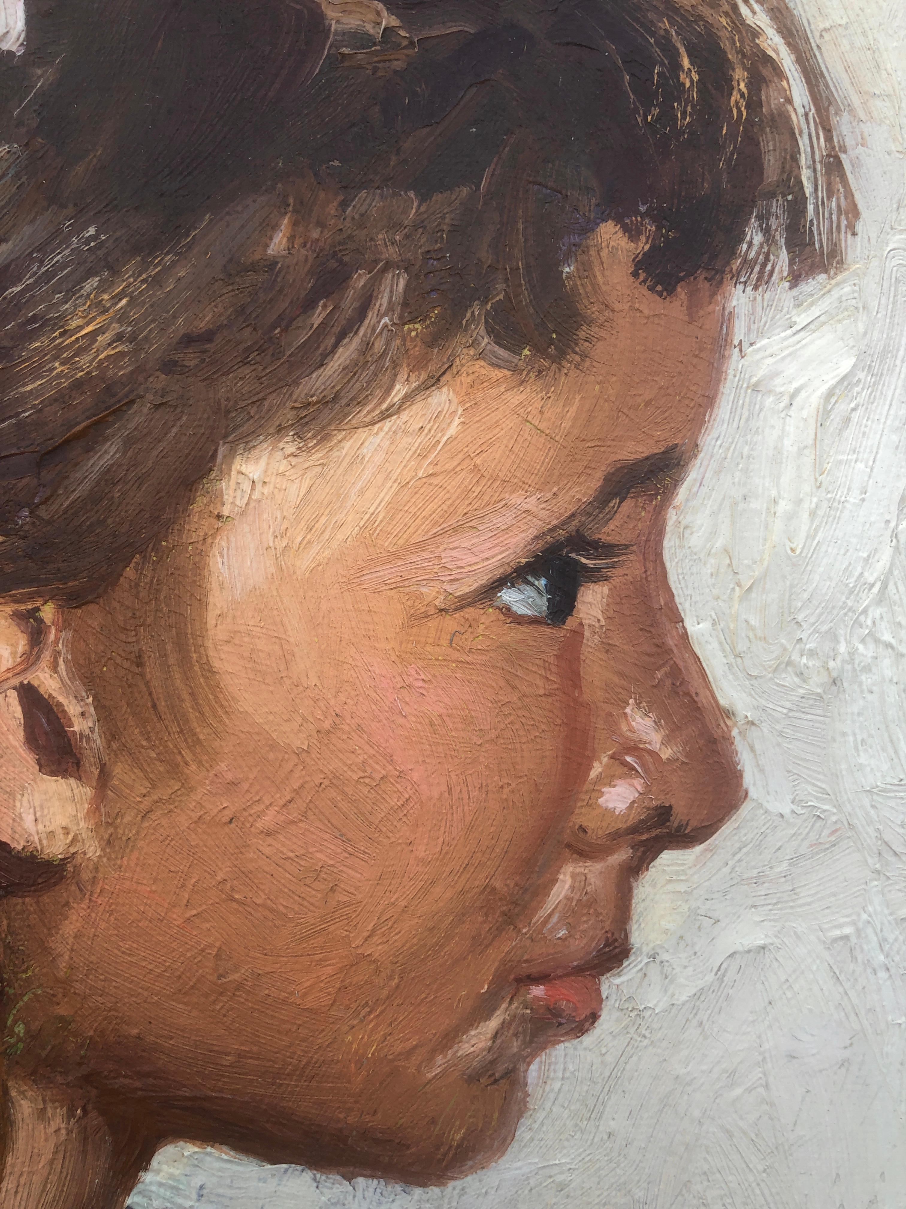 José Miret Aleu (1912-1999) - Mädchen im Profil - Öl auf Leinwand
Maße Öl 41x33 cm.
Rahmengröße 50x42 cm.

Maler, geboren 1912 in Barcelona. Er studierte Zeichnen an der Academia Baixas in Barcelona und erlernte den Beruf des Keramikers. Im Jahr